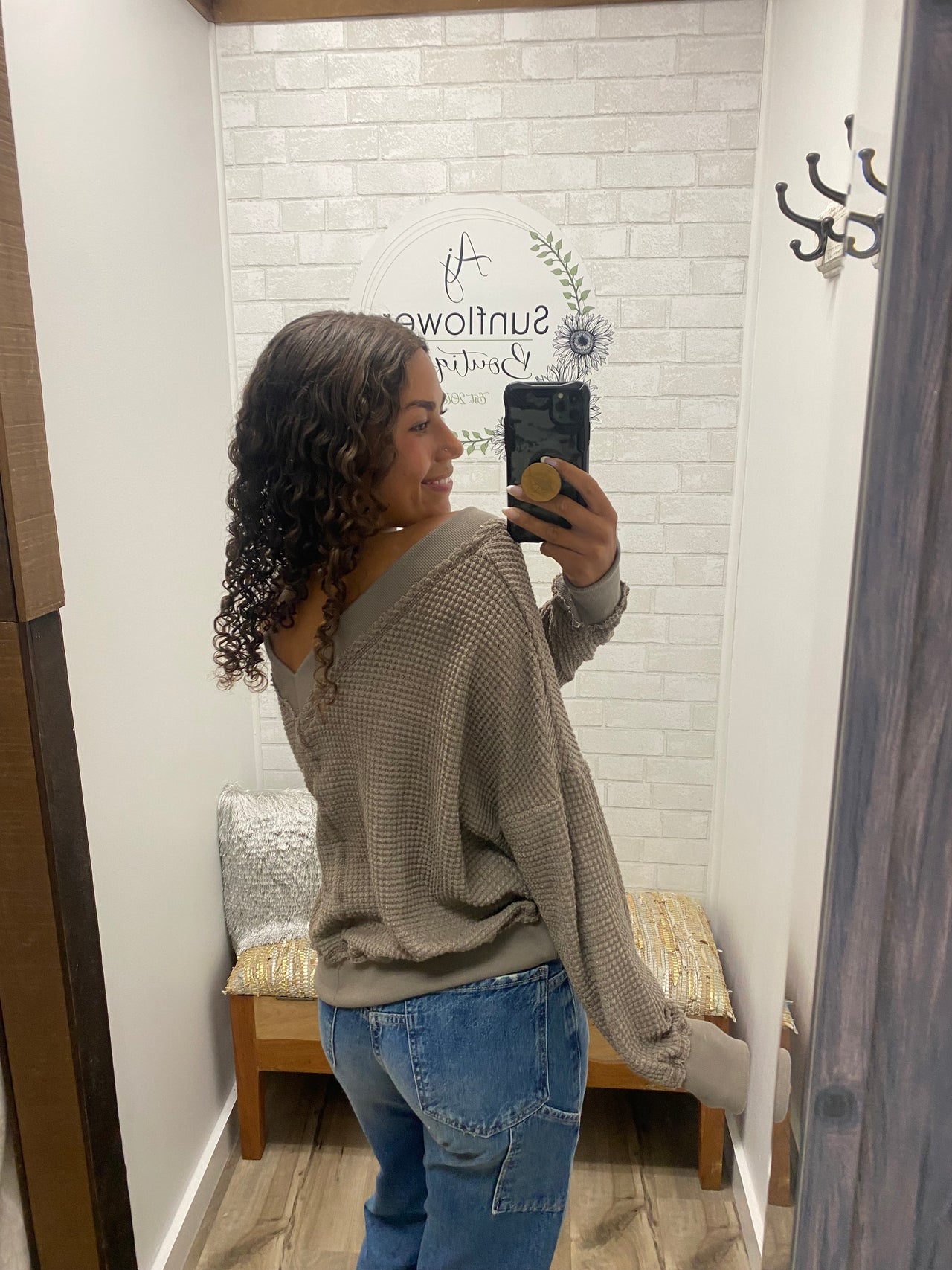 Falling For You Waffle Top - Mocha