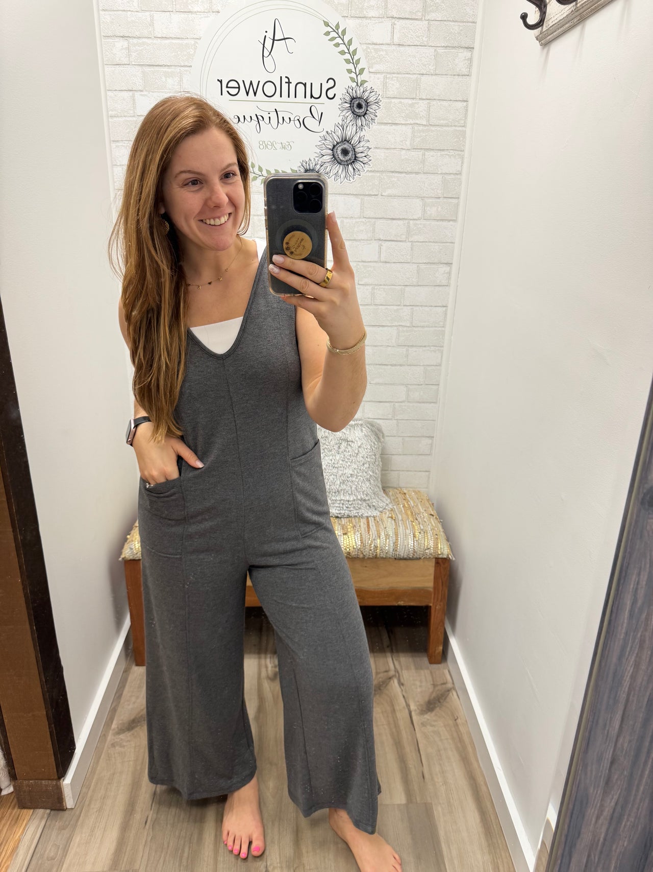 Weekend Chic French Terry Jumpsuit-Charcoal