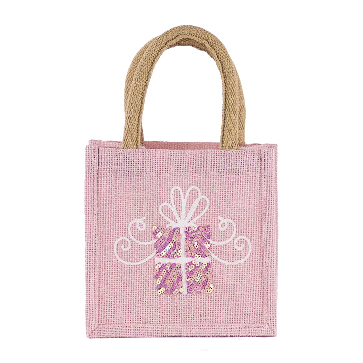 Glitzy Present Petite Gift Tote Light Pink/White 7x7x5