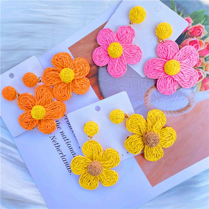 Sweet Summer Flower Hang Earrings: Yellow