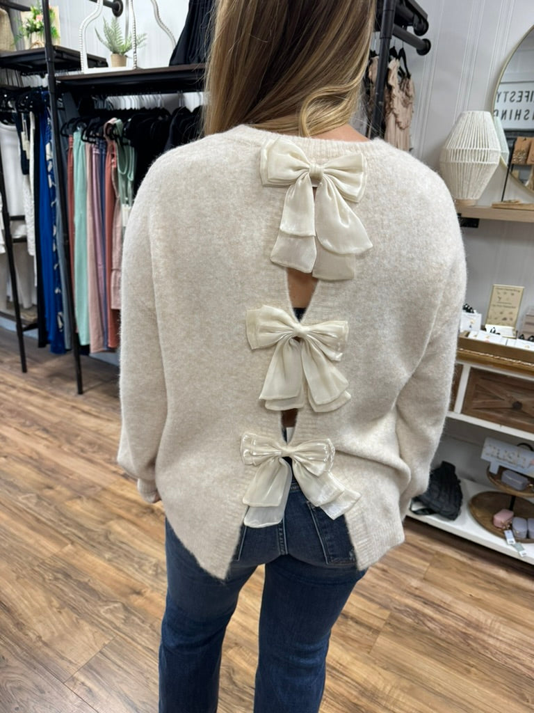 Sweet Finish Bow Back Sweater - Oatmeal