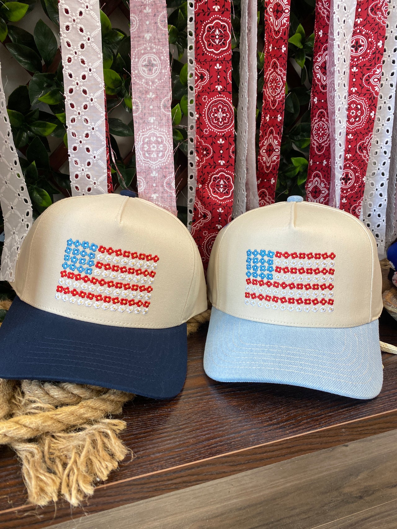 Floral Flag Denim Hat