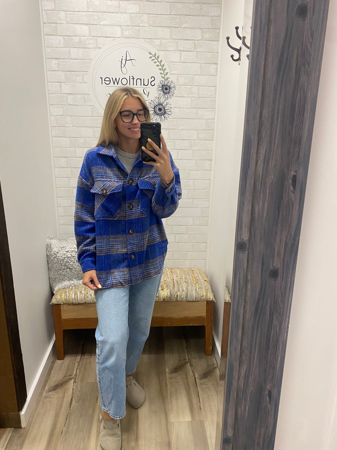 Fall Vibes Plaid Shacket- Taupe/Blue