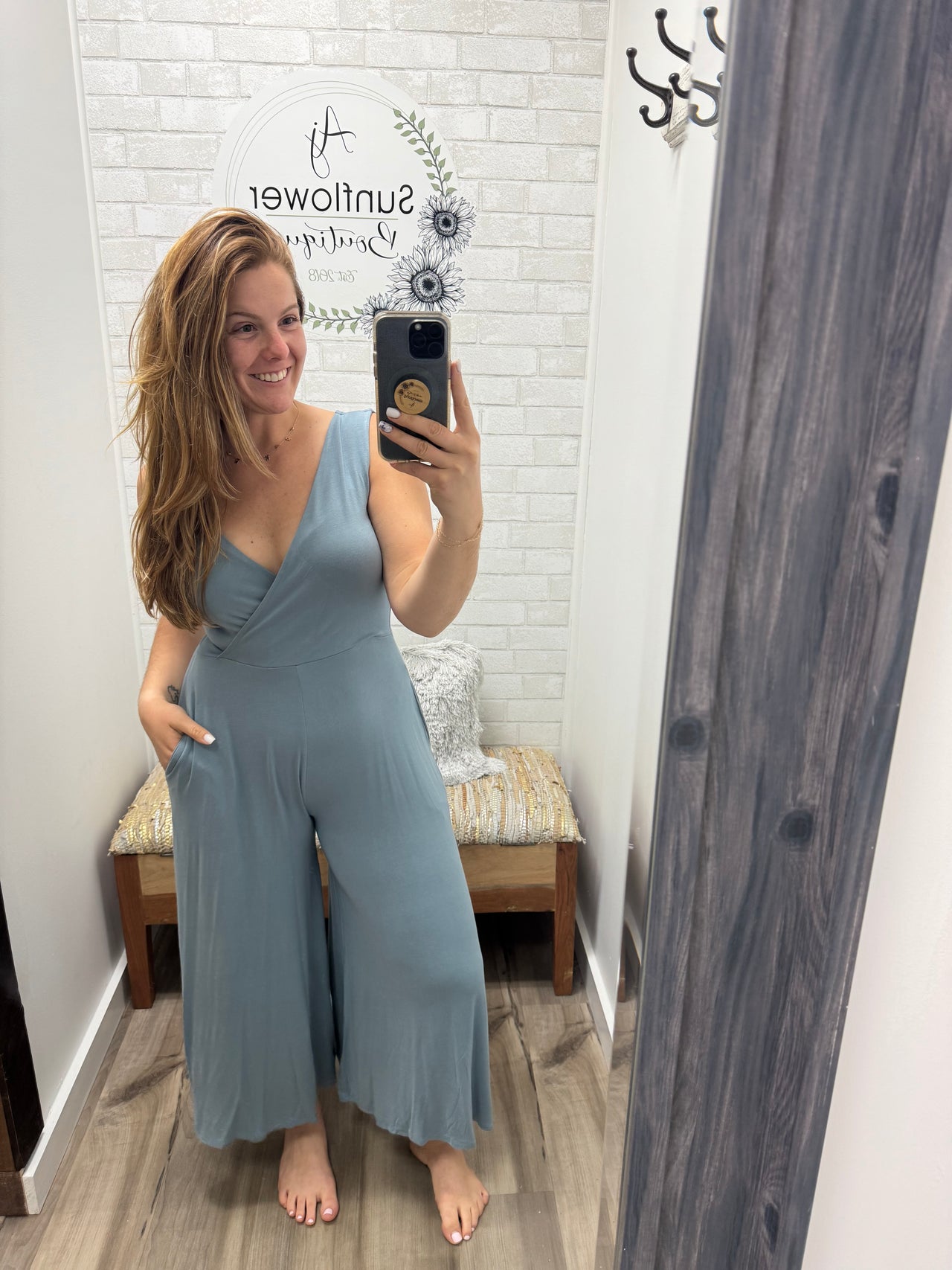 Ready for Date Night Jumpsuit- Blue Gray