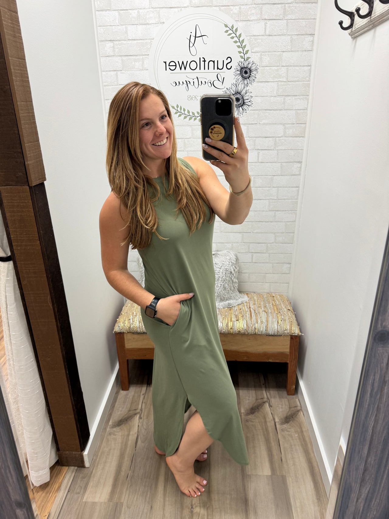 Shoreline Swing Dress-Light Olive