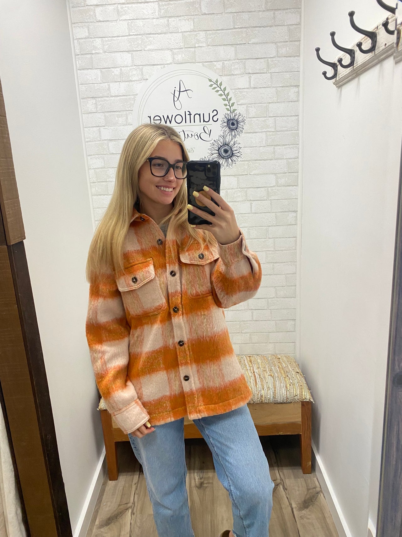 Fall Escape Shacket -Carrot Plaid