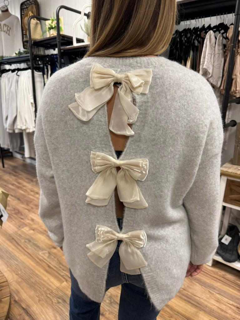 Sweet Finish Bow Back Sweater - Gray
