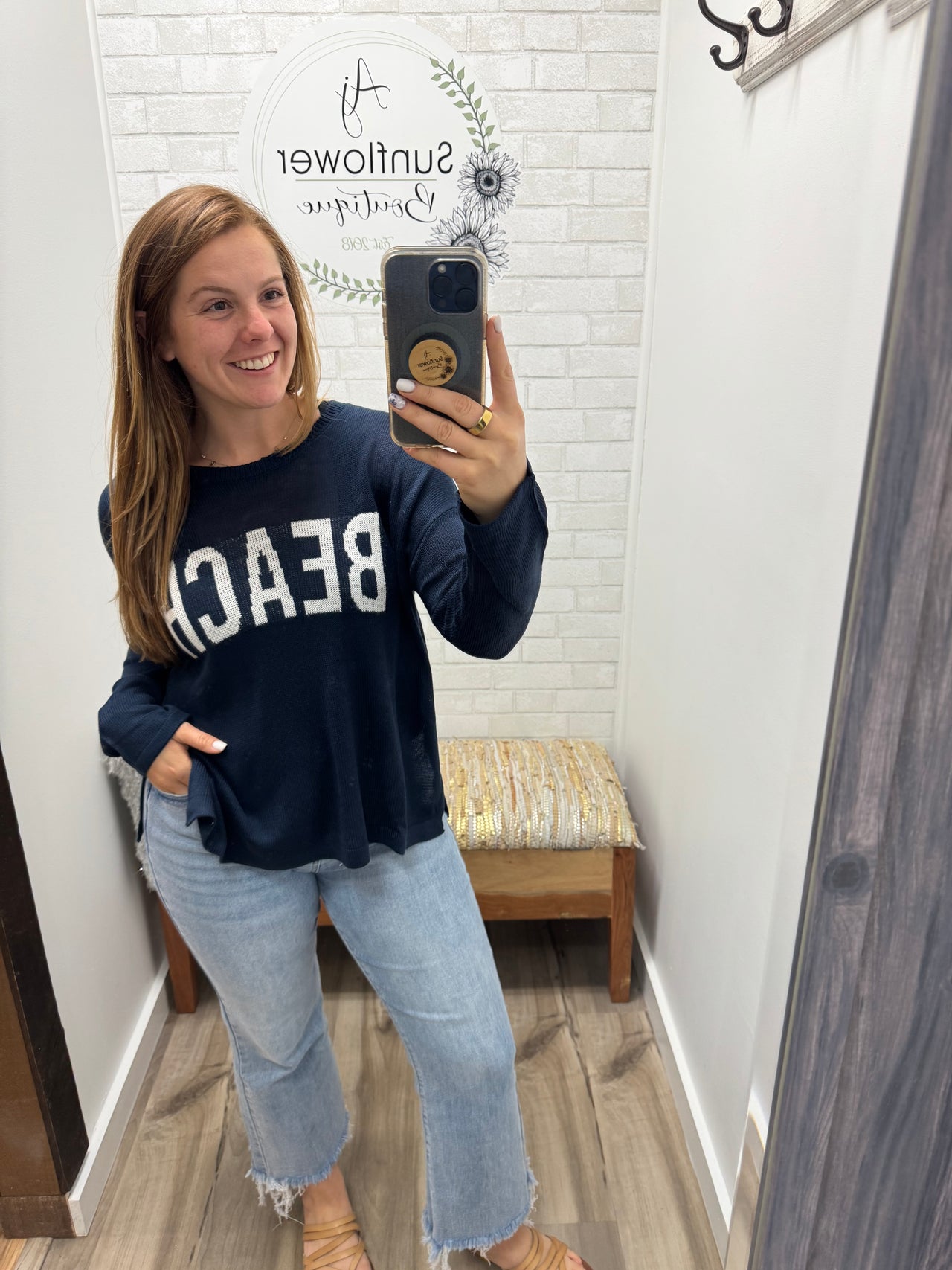 Beach, Please Sweater -Navy/White