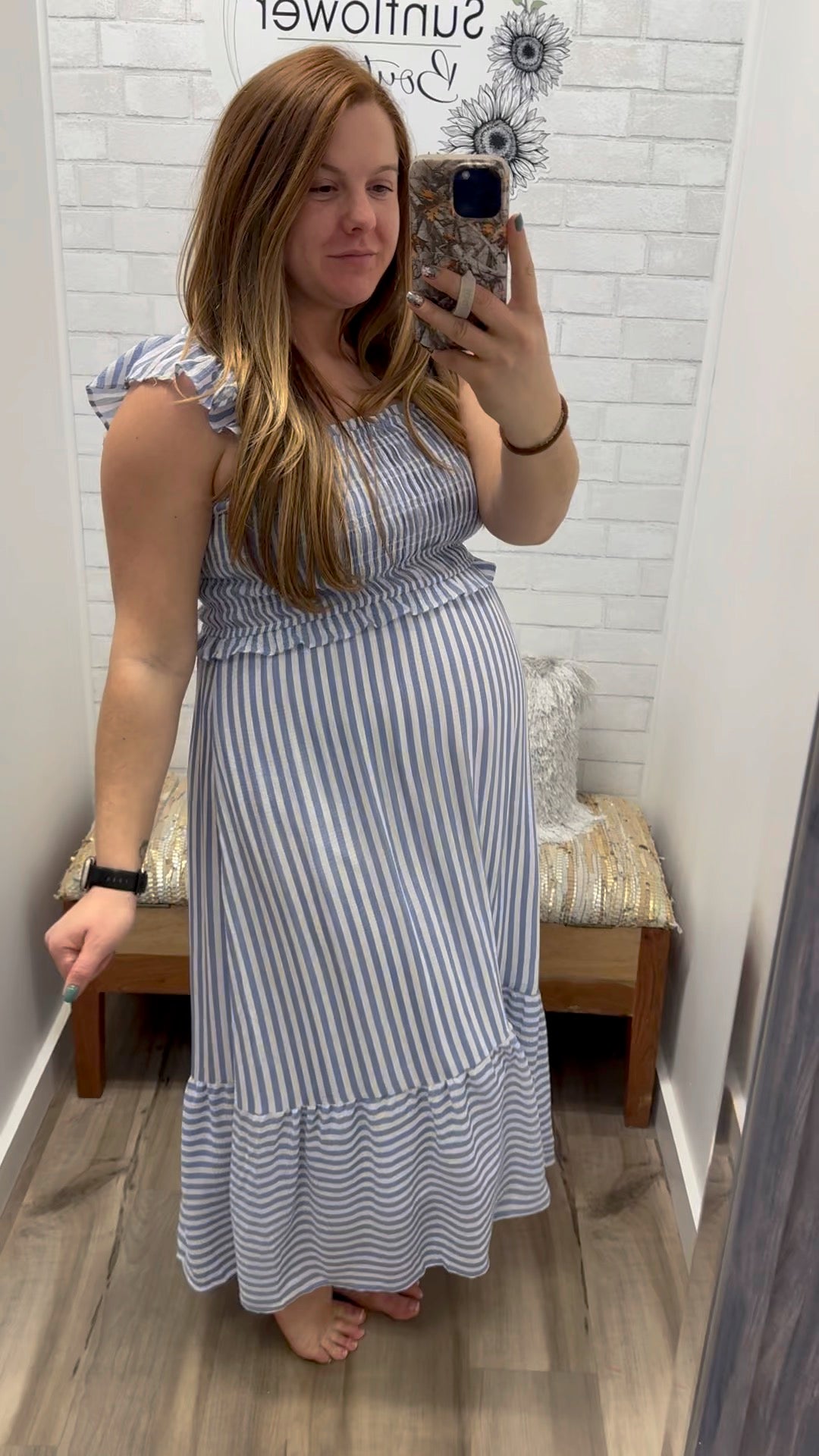 Seaside Stripe Smocked Midi Dress