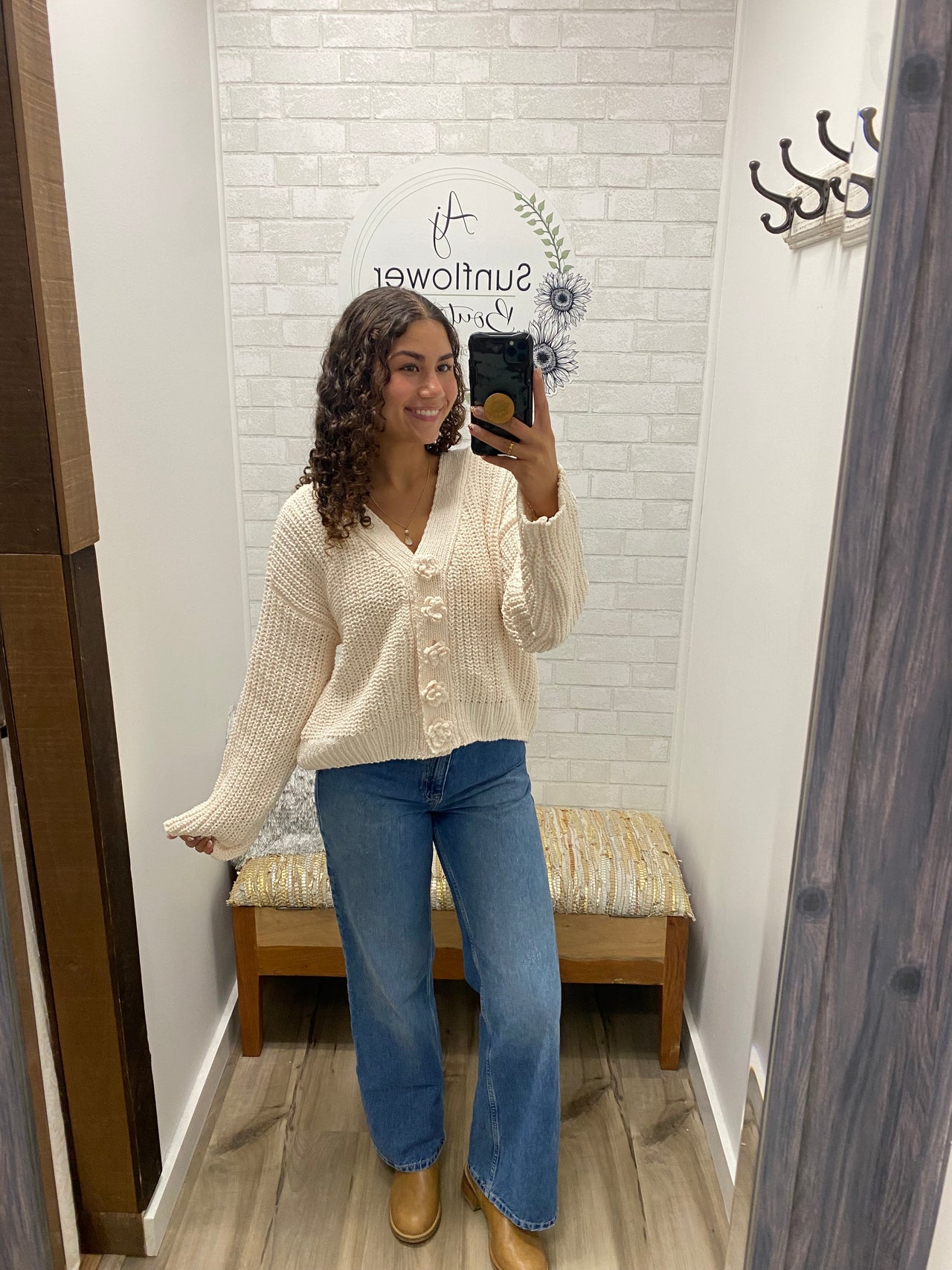 Daisy Button Cardigan-Cream