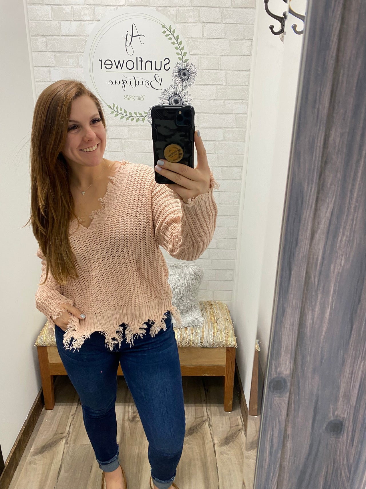 Worn-in Whispers Distressed Sweater Blush