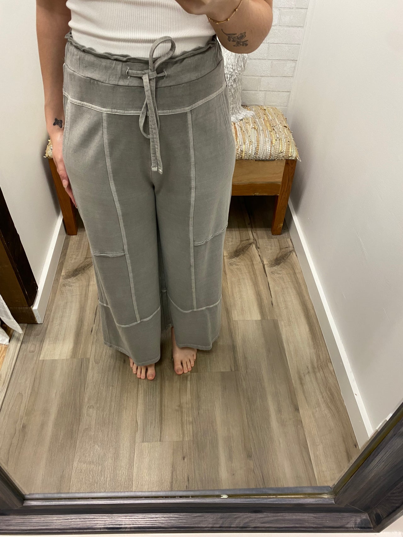 Fresh Start French Terry Wide Leg Pants-Gray
