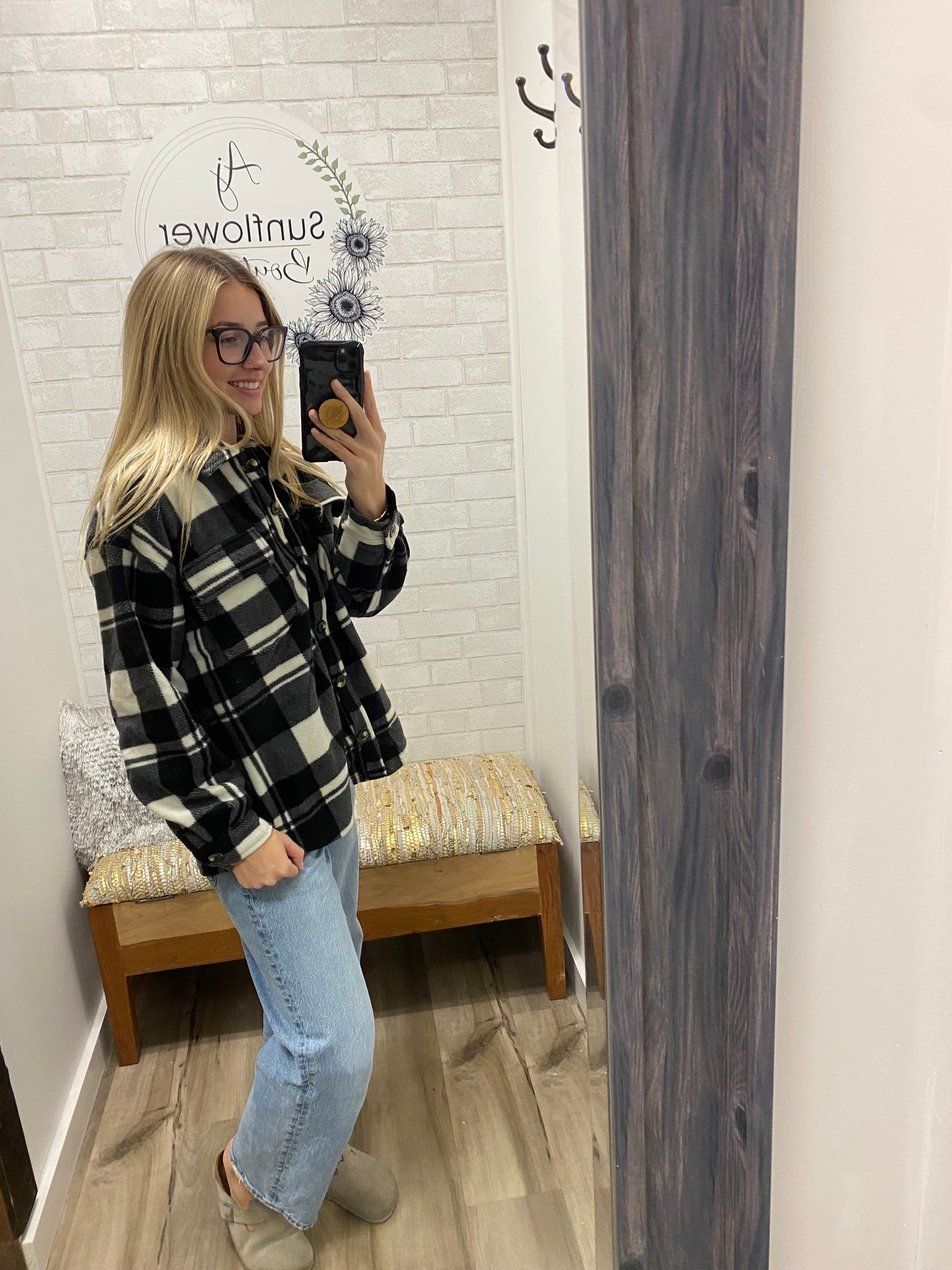 Morning Chill Plaid Shacket -Black