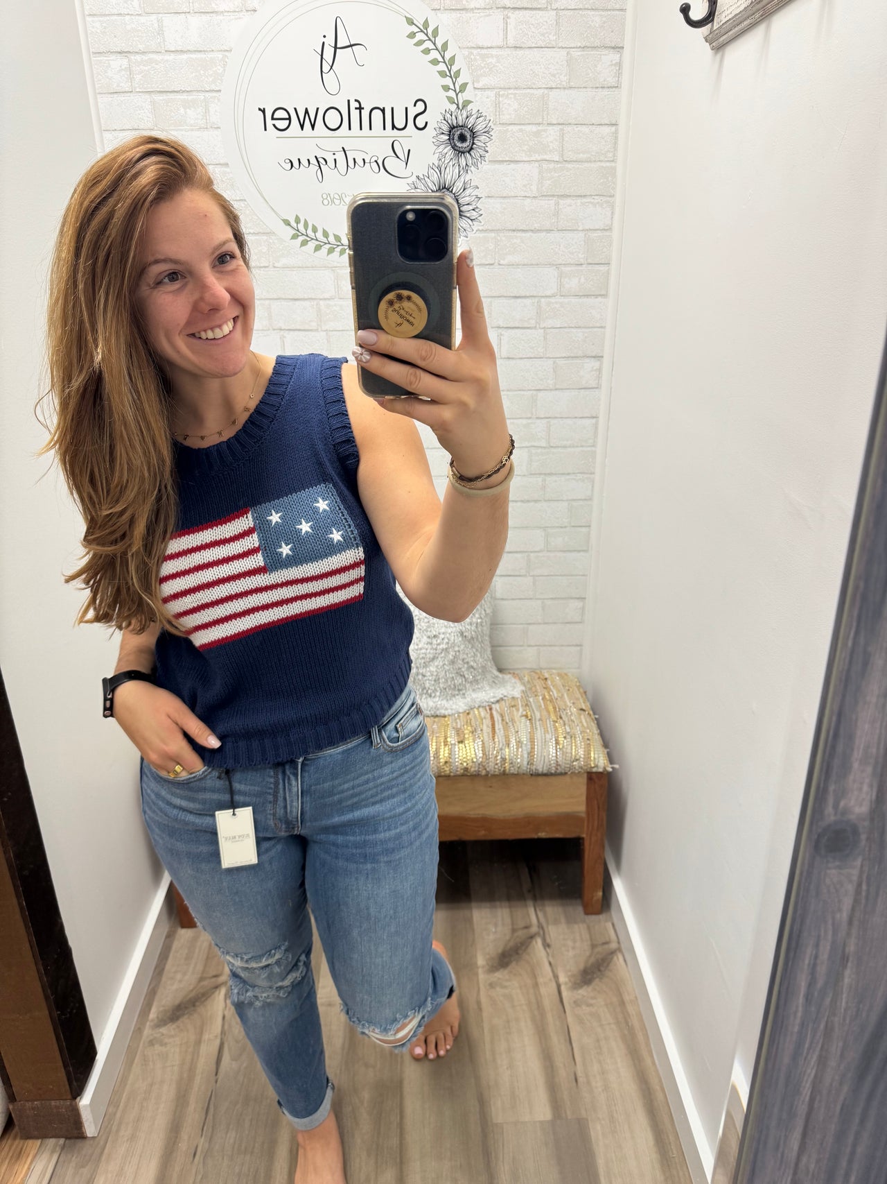 Stars & Stripes Sweater Tank-Navy