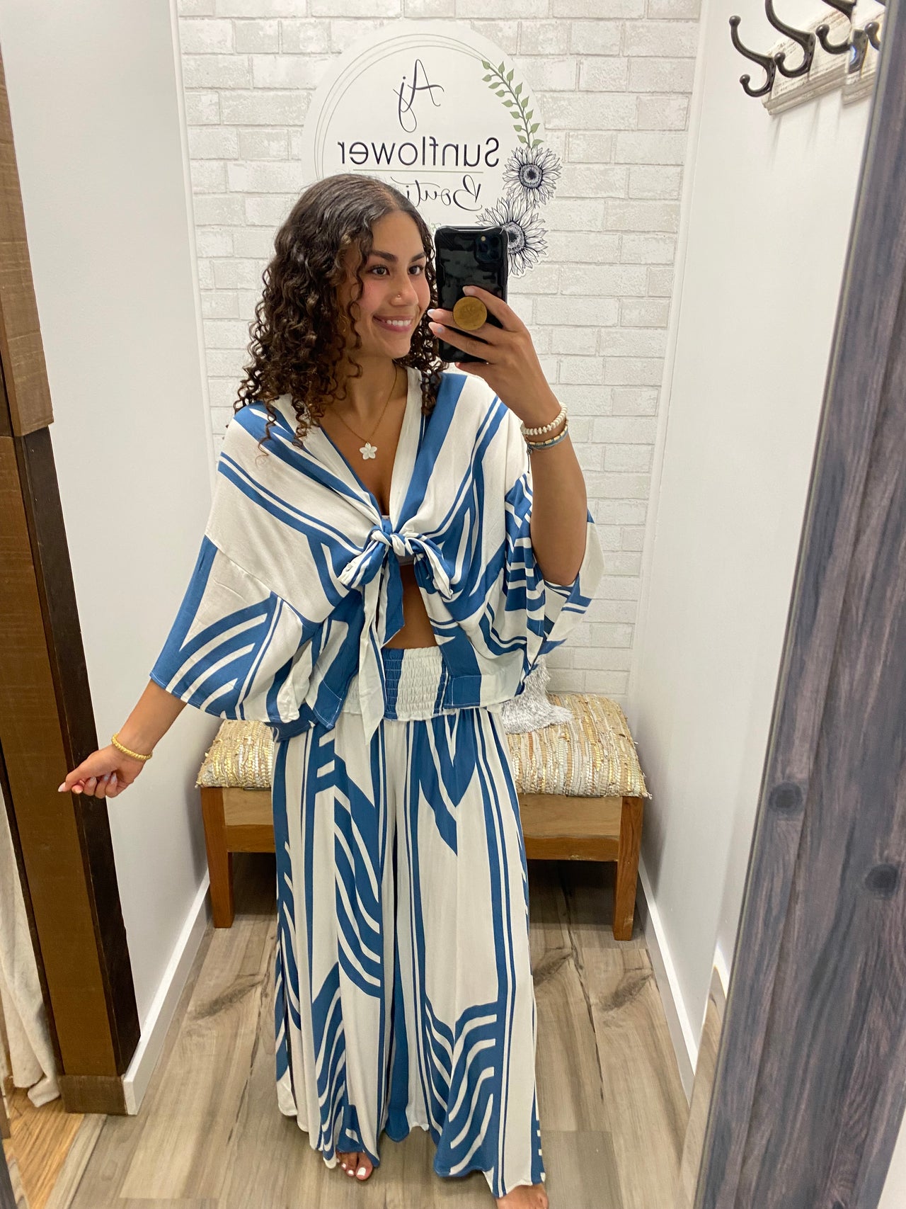 Tide Break Wide Leg Pants-Ocean Blue