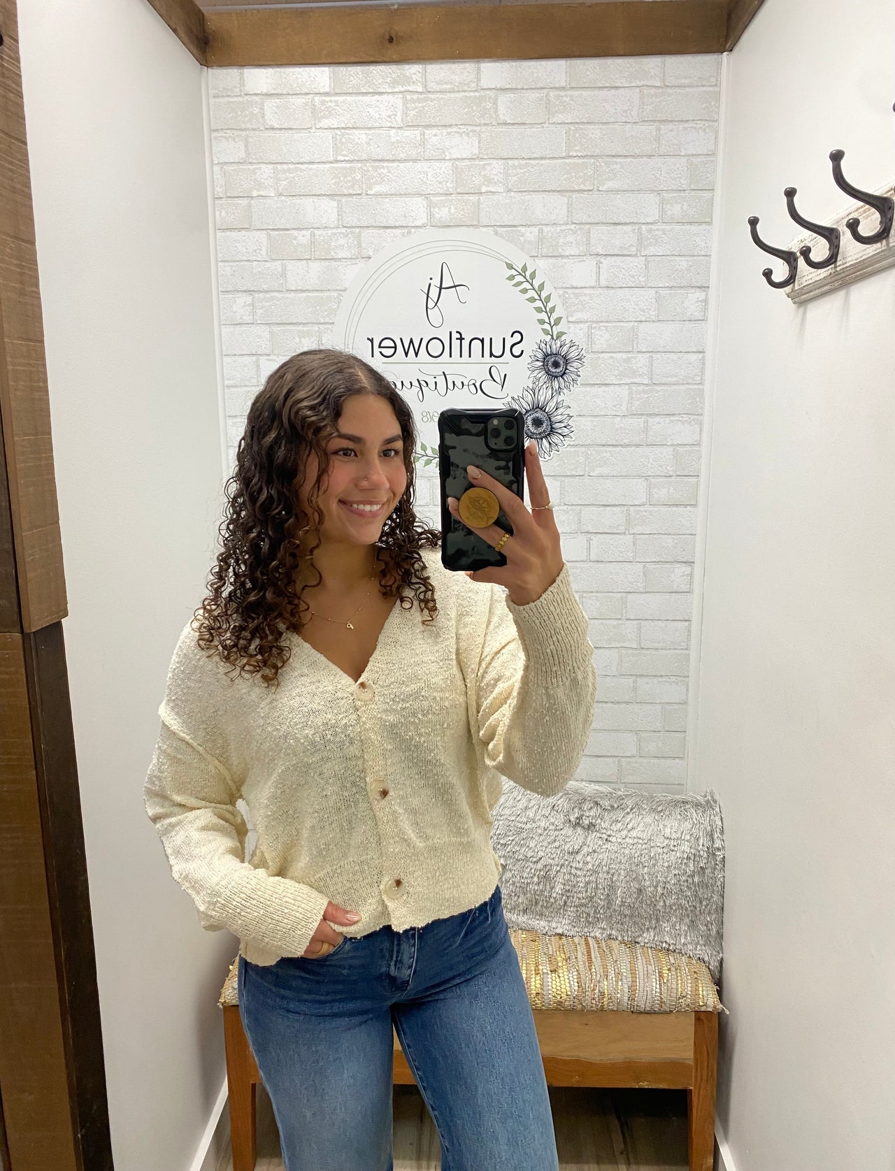 Soft Seasons Button Cardigan-Oatmeal