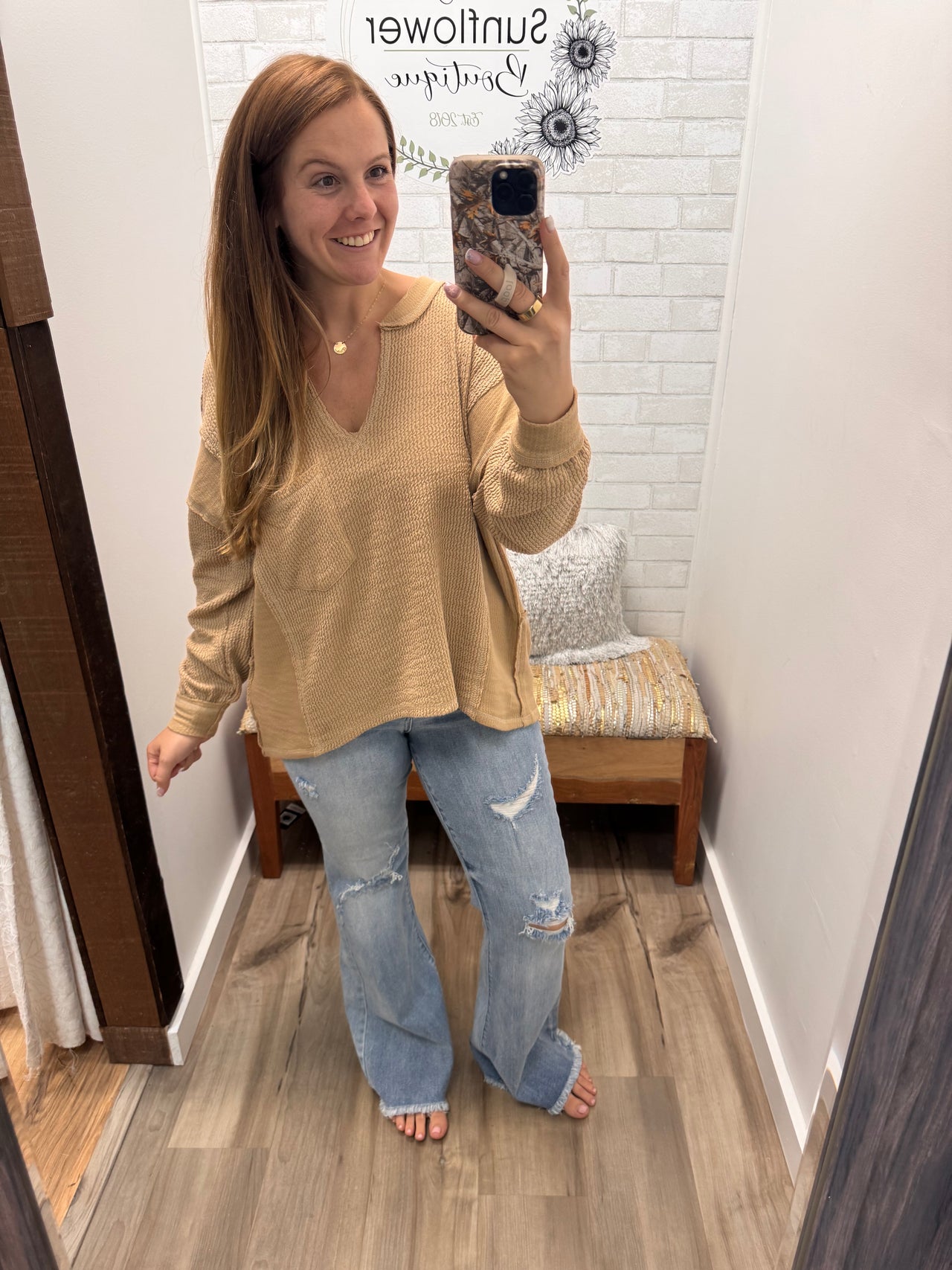 Coffee Run Waffle Top – Camel