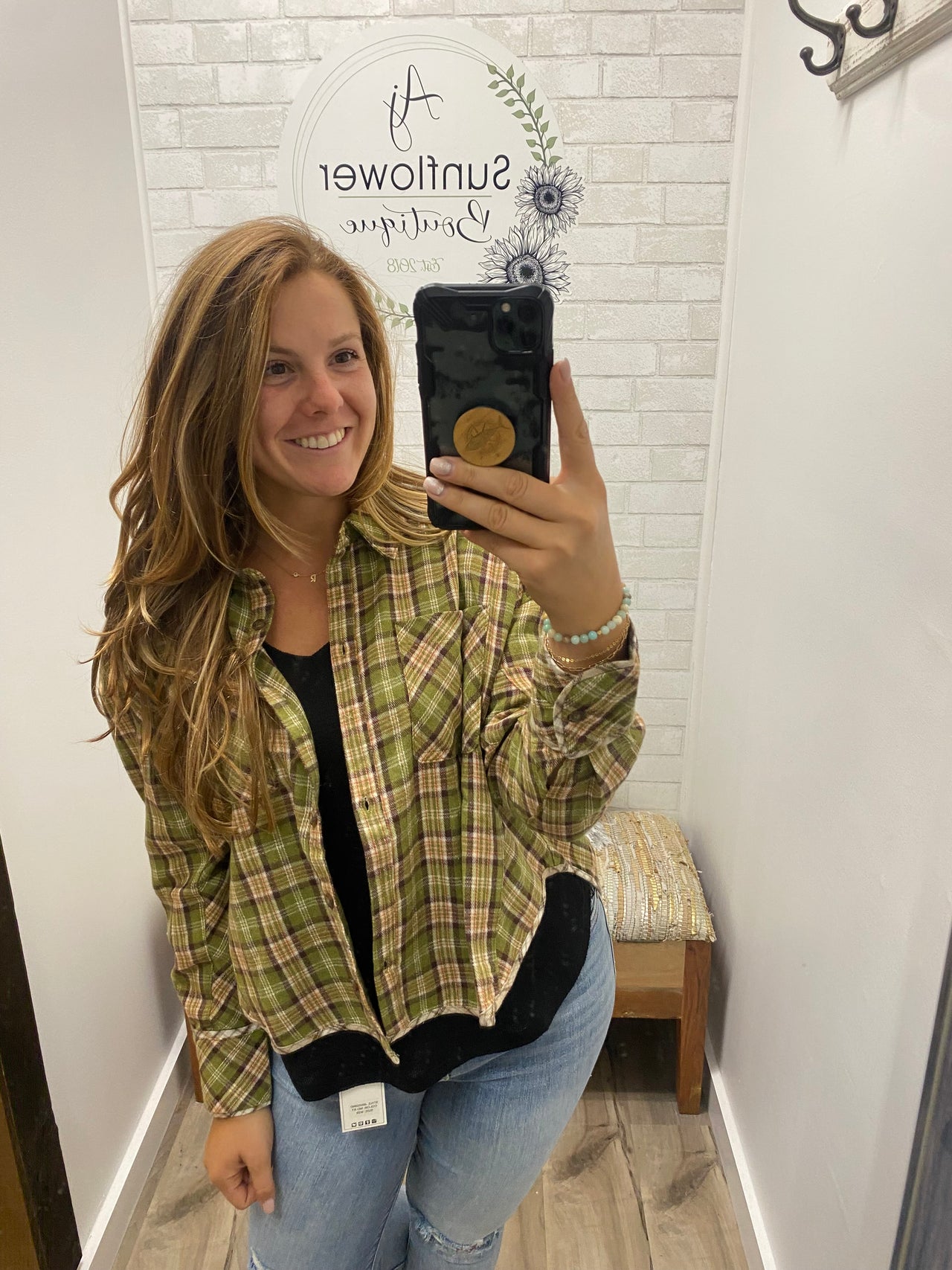 Leaf Peeping Plaid Button Down-Green