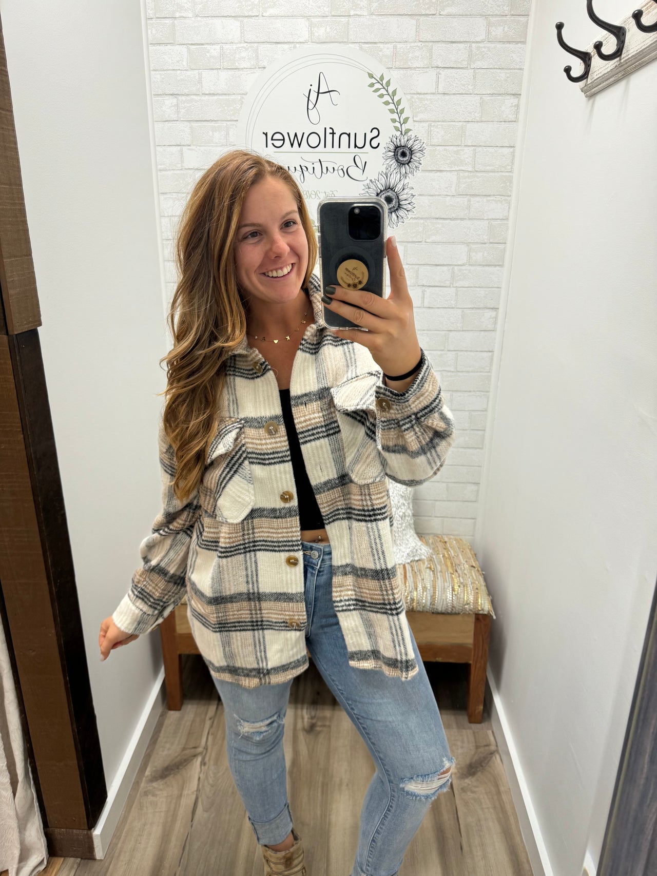 Fall Vibes Plaid Shacket- Taupe/Black