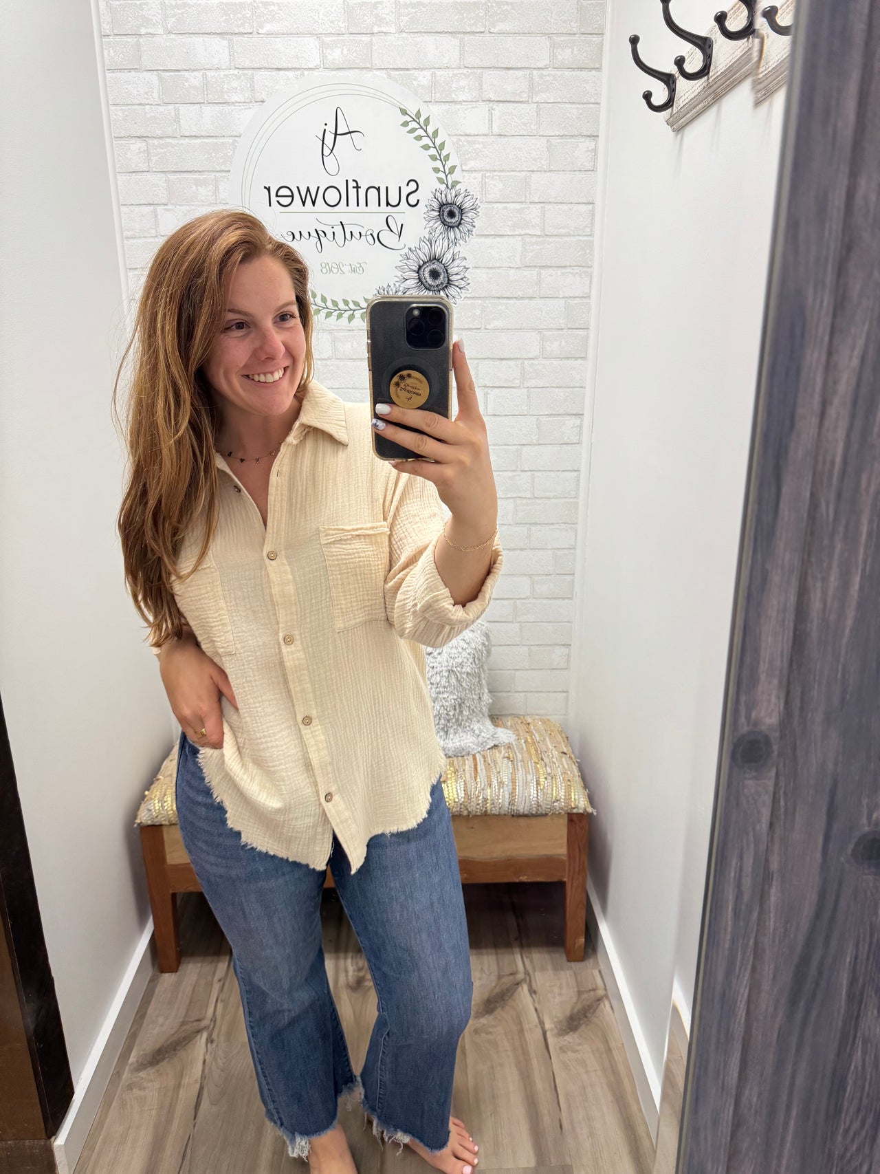 Washed Ashore Gauze Button-Down Shirt - Taupe
