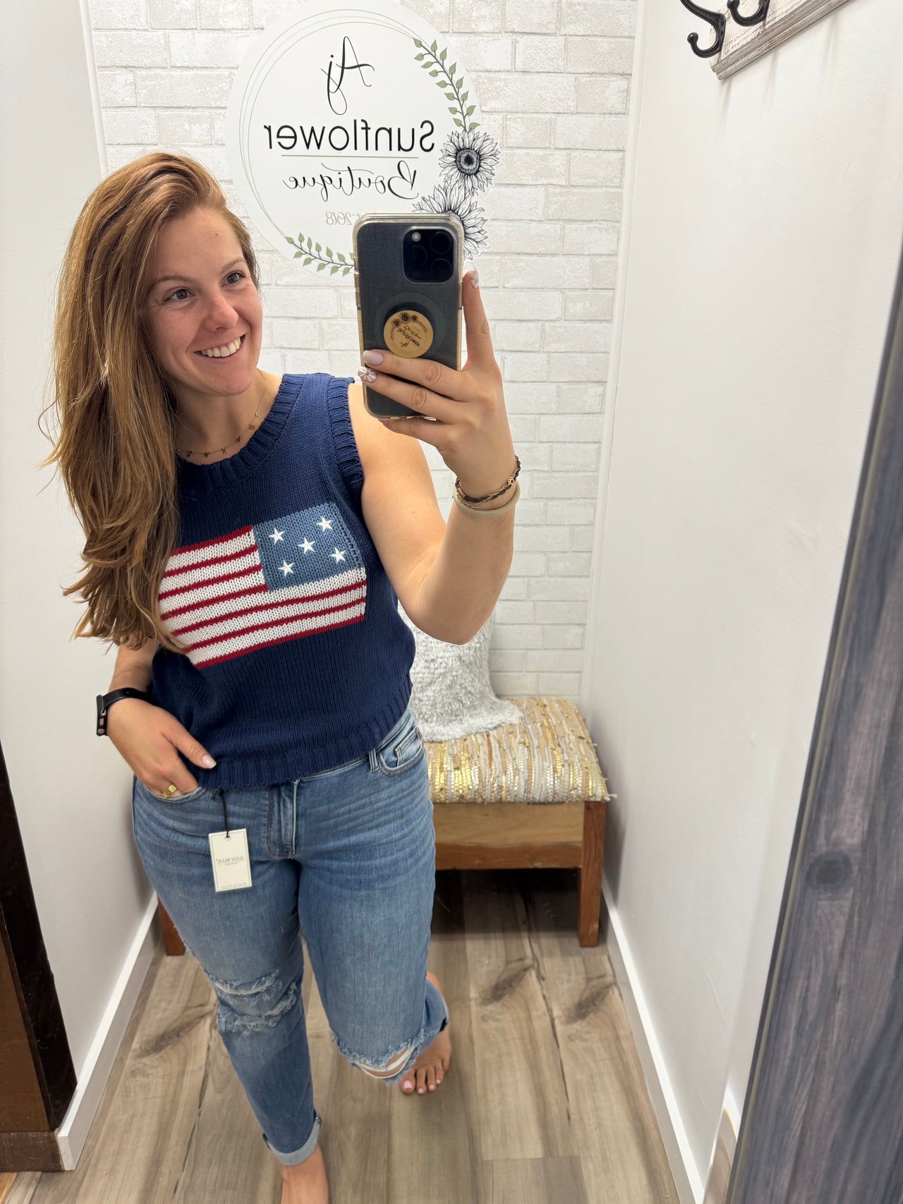 Stars & Stripes Sweater Tank-Navy
