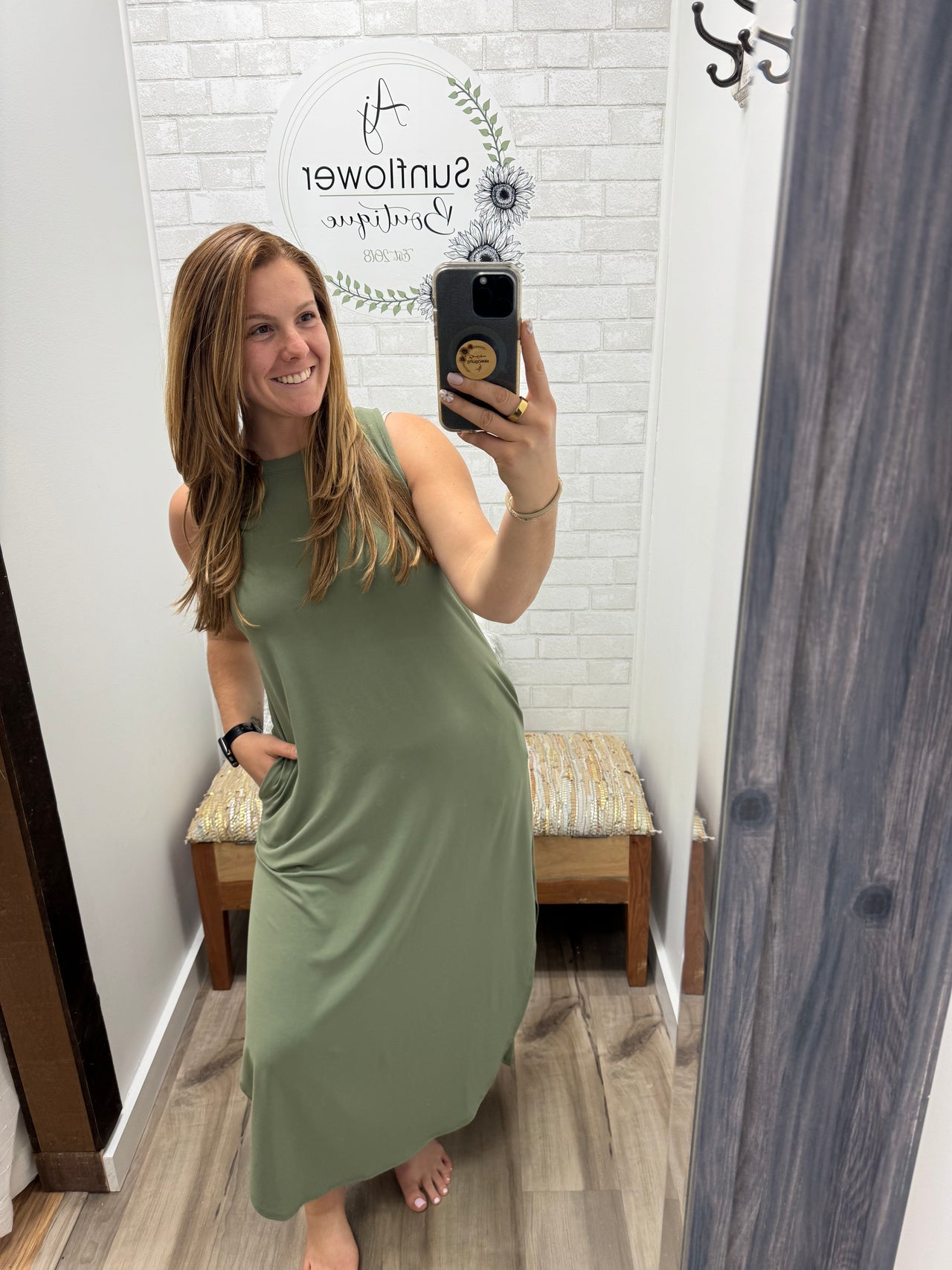 Shoreline Swing Dress-Light Olive