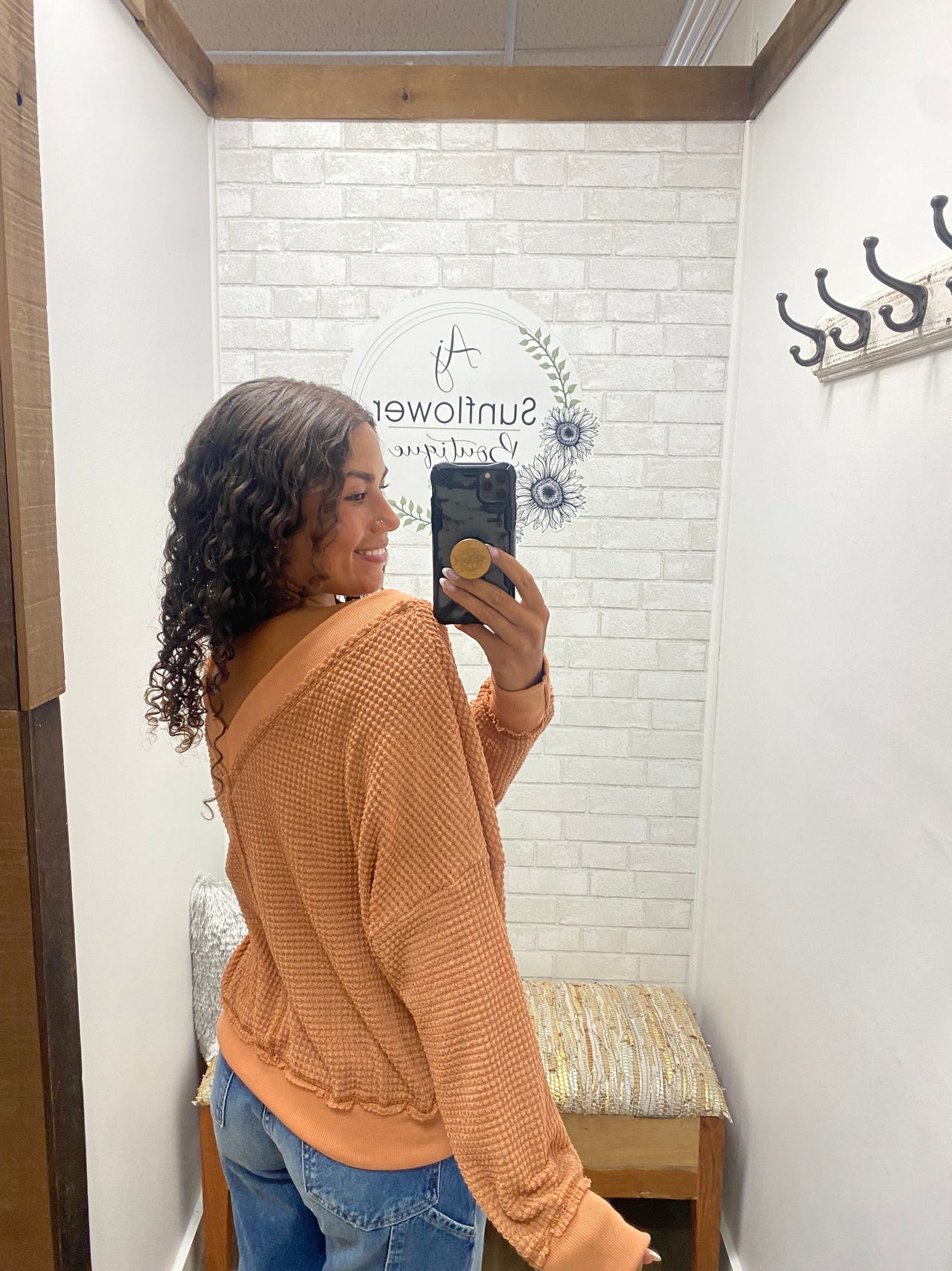 Falling For You Waffle Top - Ginger