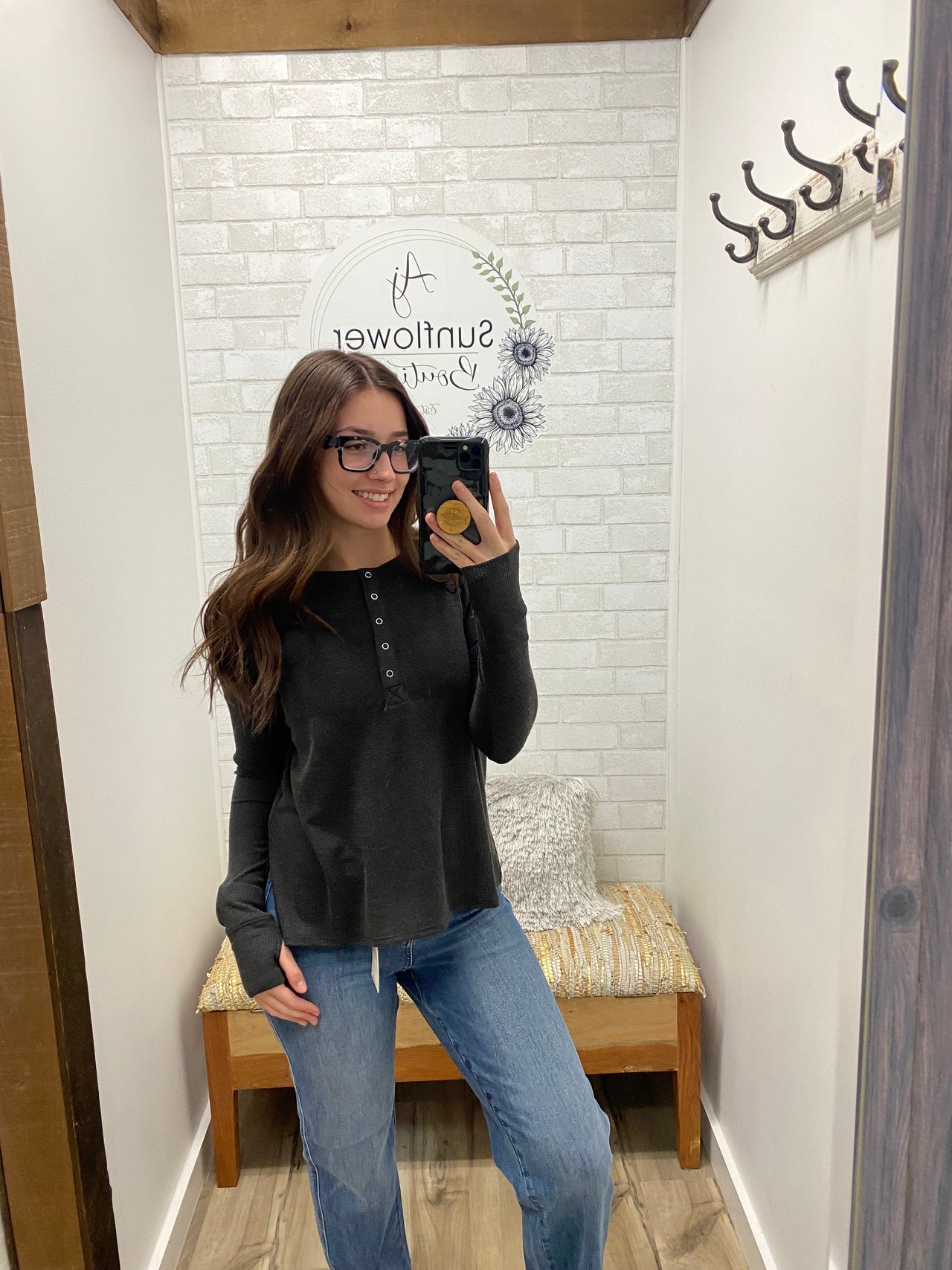 Easy Days Waffle Henley-Black