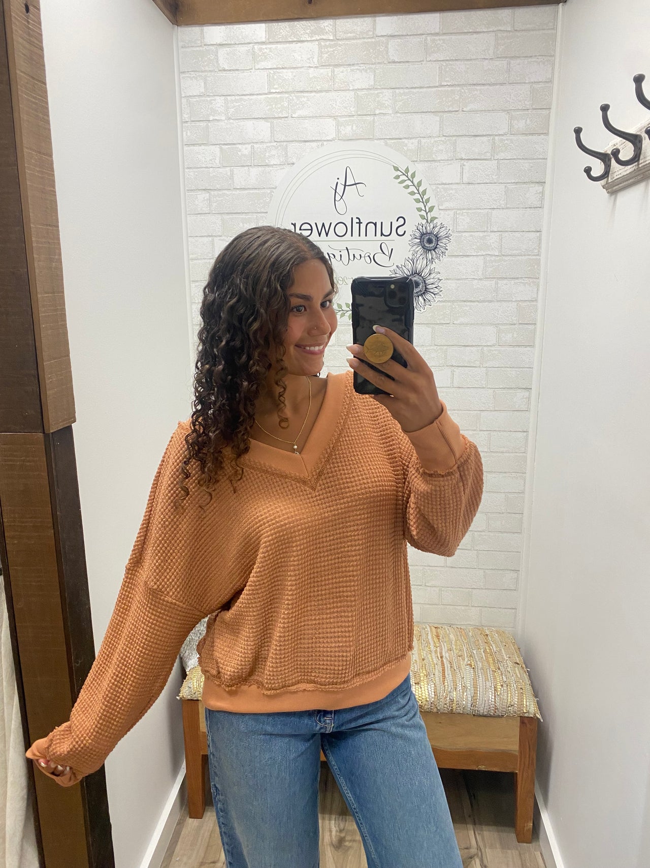 Falling For You Waffle Top - Ginger