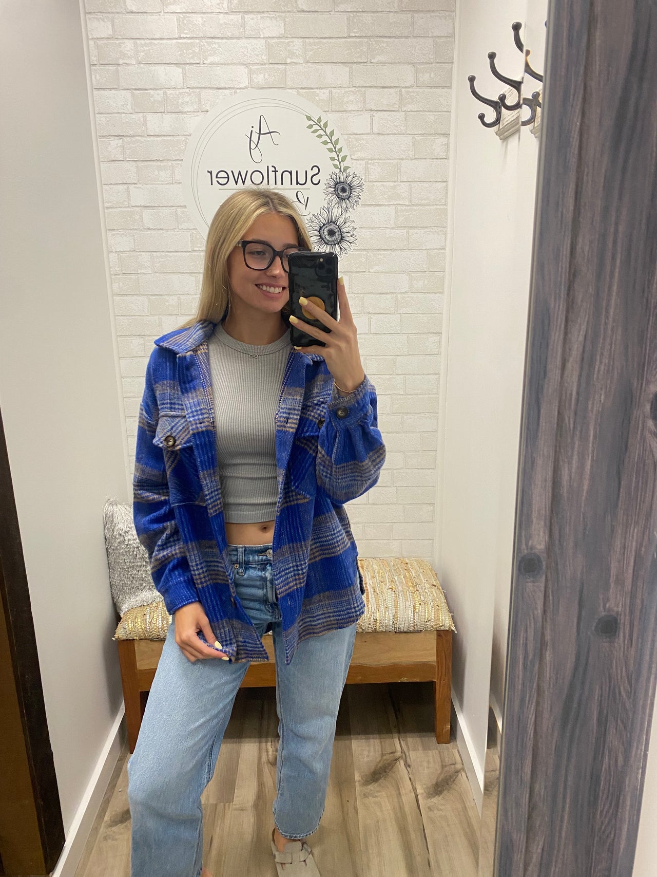Fall Vibes Plaid Shacket- Taupe/Blue