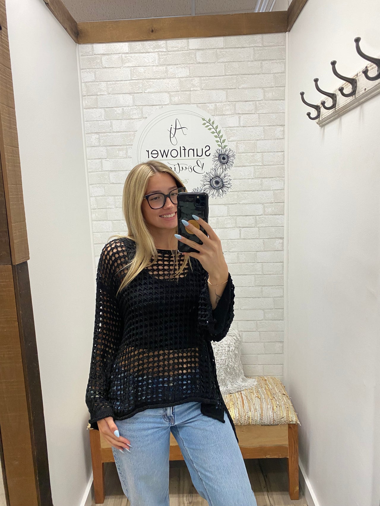 Coastal Breeze Mesh Knit Sweater-Black