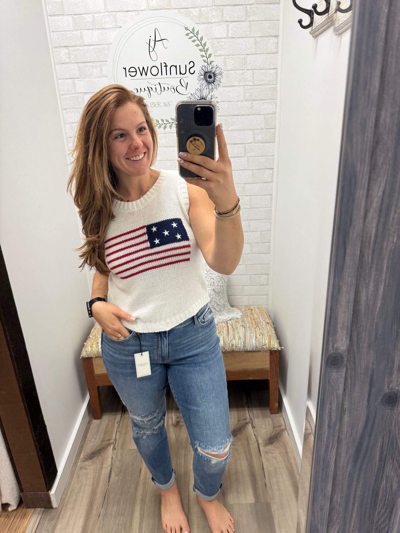 Stars & Stripes Sweater Tank-White
