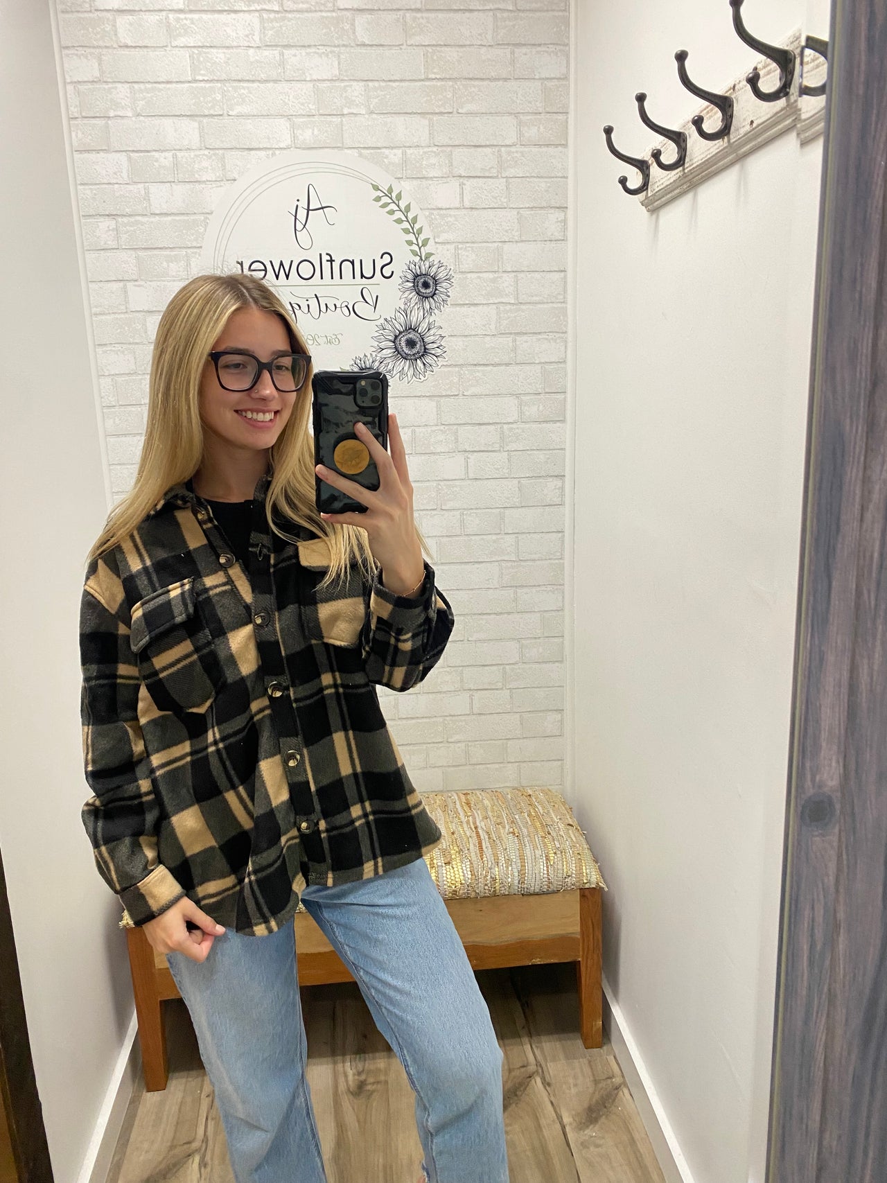 Morning Chill Plaid Shacket -Taupe