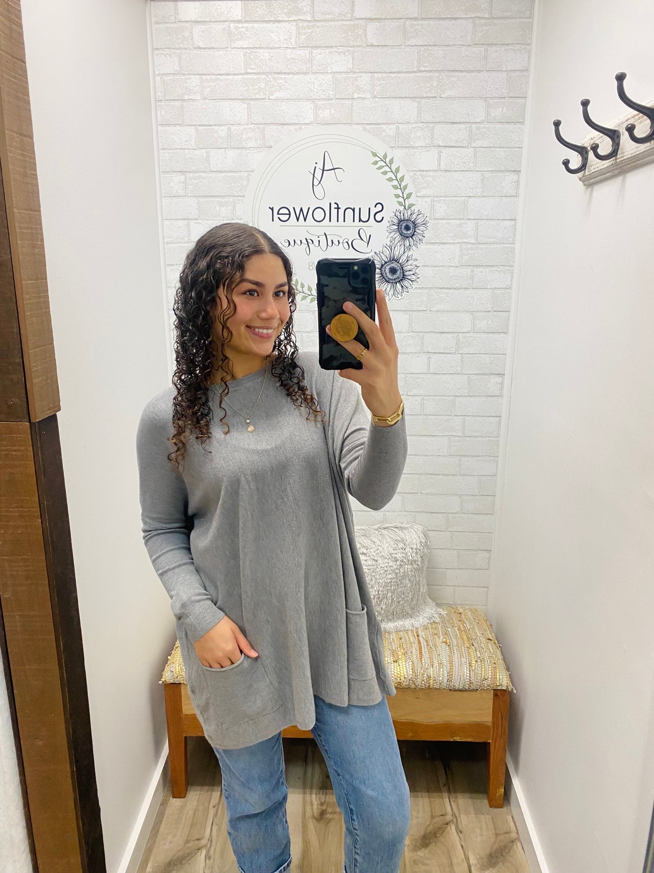 Forever Favorite Pocket Sweater-Grey