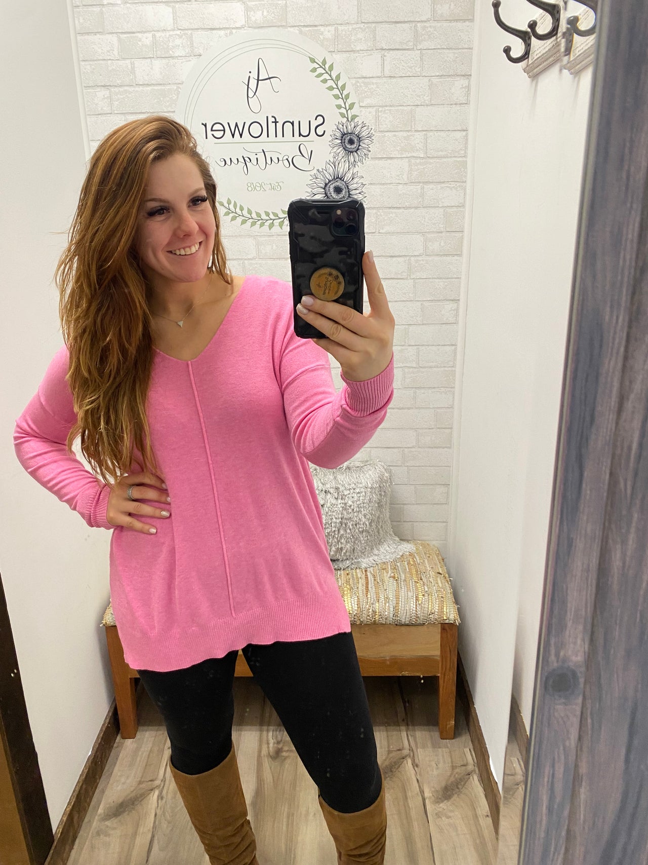 Cheer Up Front Seam Sweater Pink