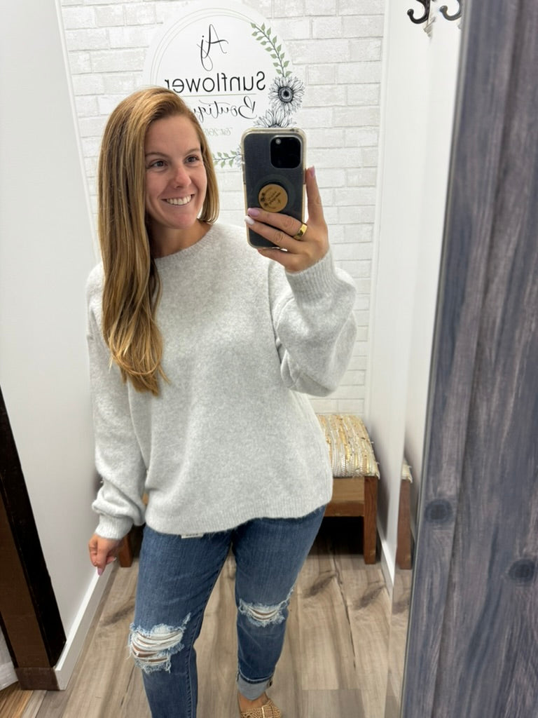 Sweet Finish Bow Back Sweater - Gray