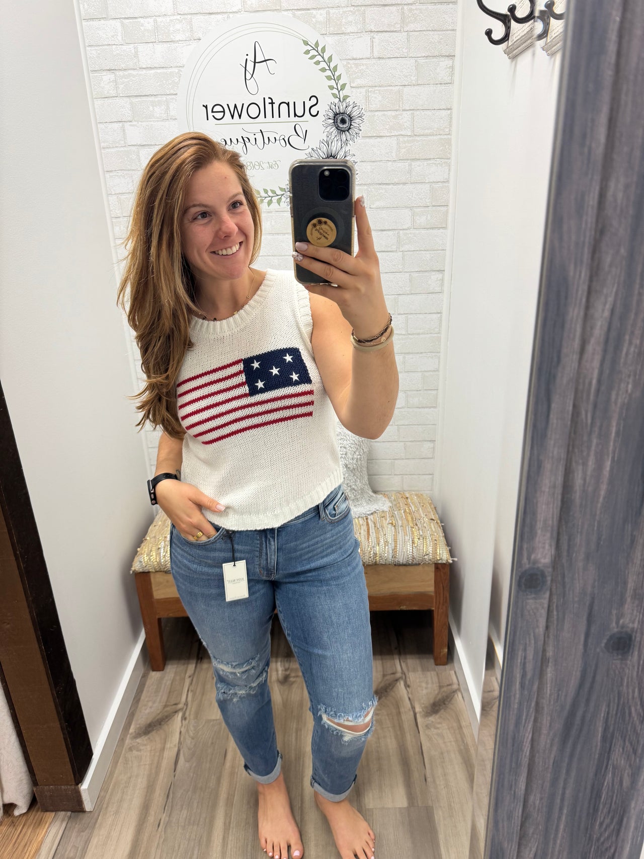 Stars & Stripes Sweater Tank-White