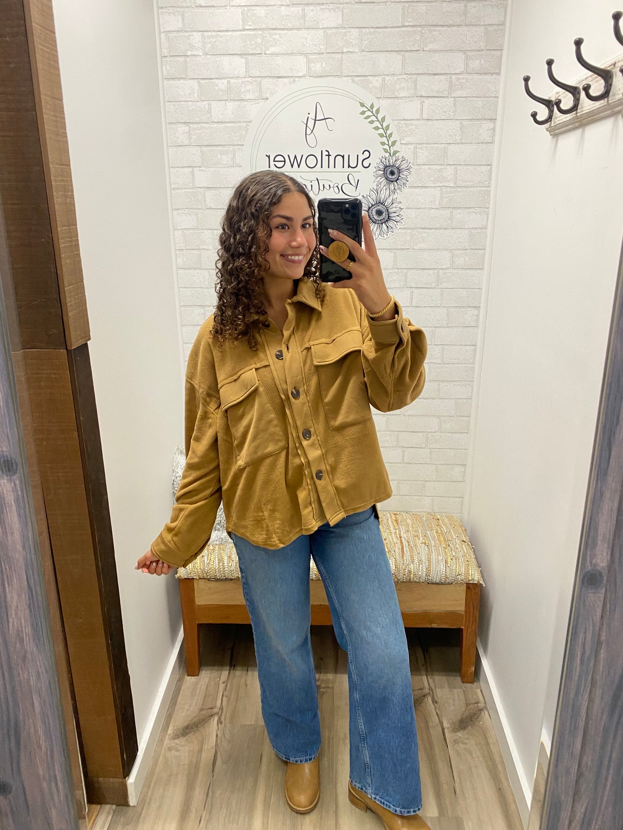 Hay There Fleece Shacket -Camel