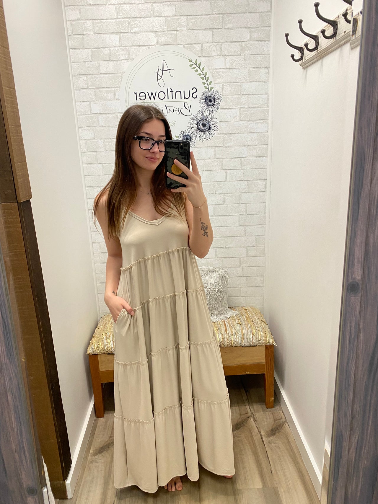 Sparks Fly Dress-Tan