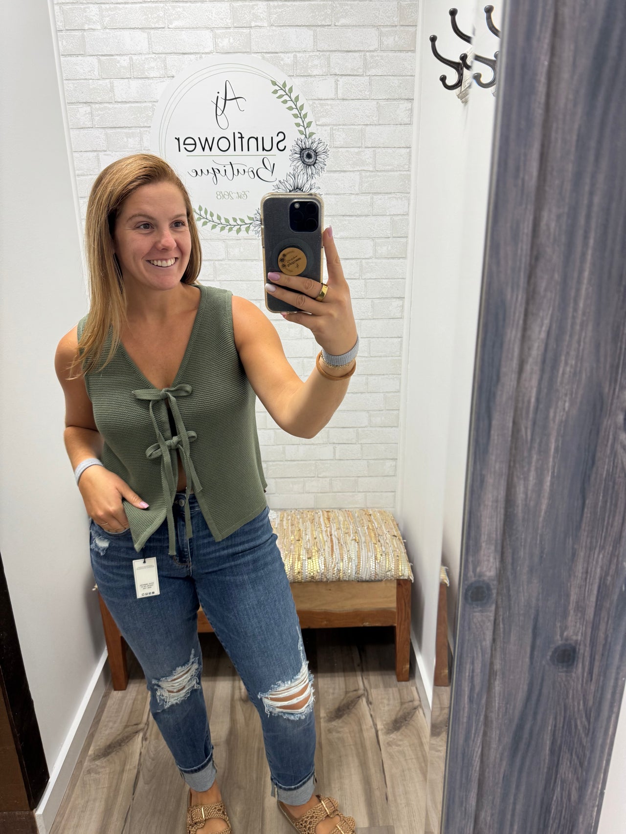 The Sweet Tie Sweater Vest- Olive