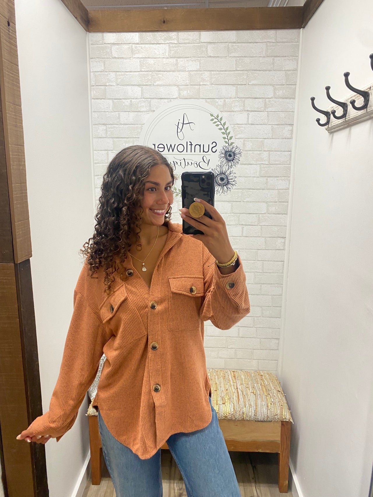Fall Breeze Waffle Shacket- Rust