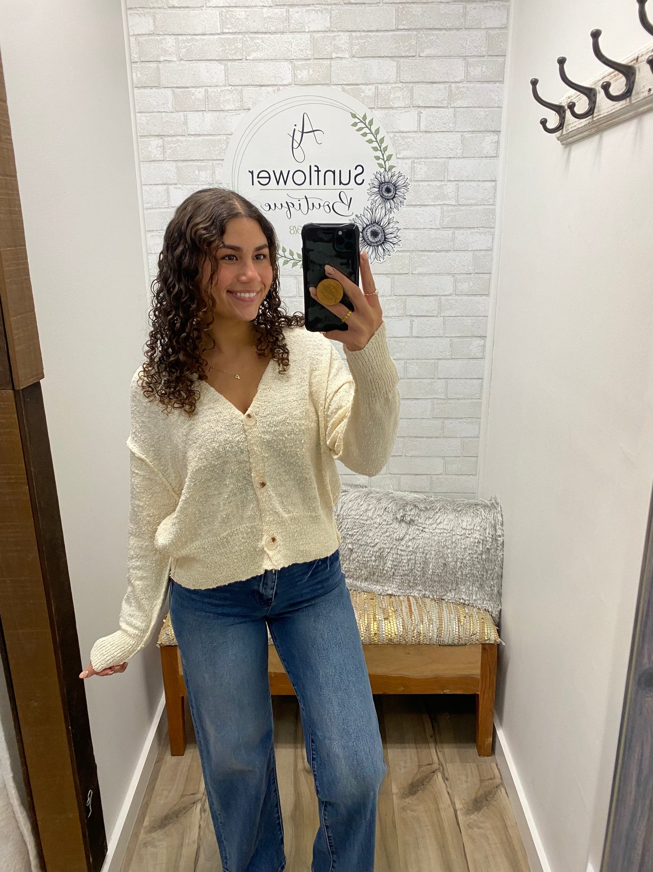 Soft Seasons Button Cardigan-Oatmeal