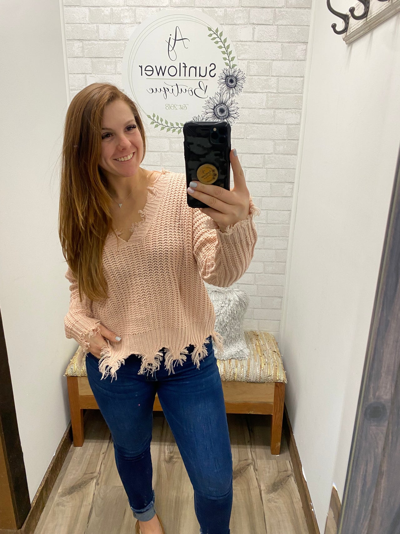 Worn-in Whispers Distressed Sweater Blush