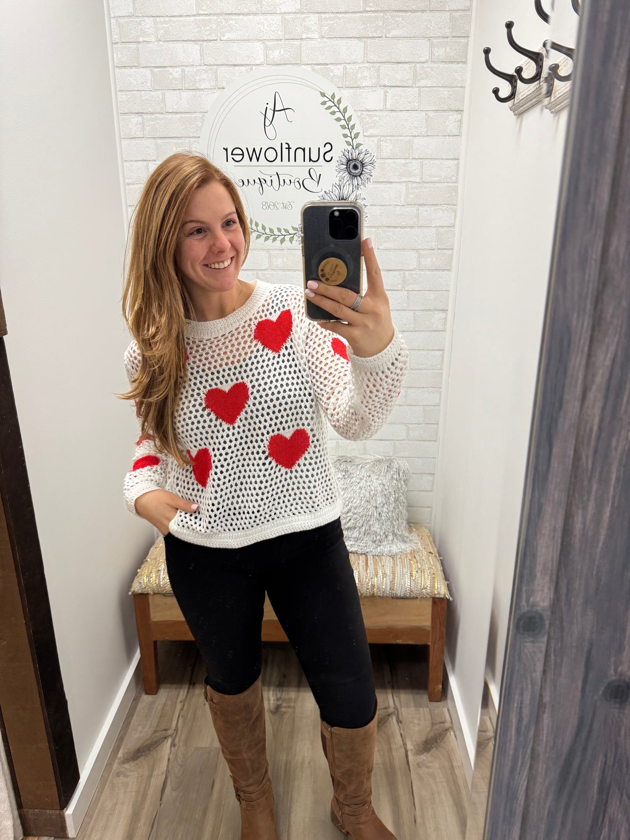 Queen of Hearts Sweater- Ivory/Red