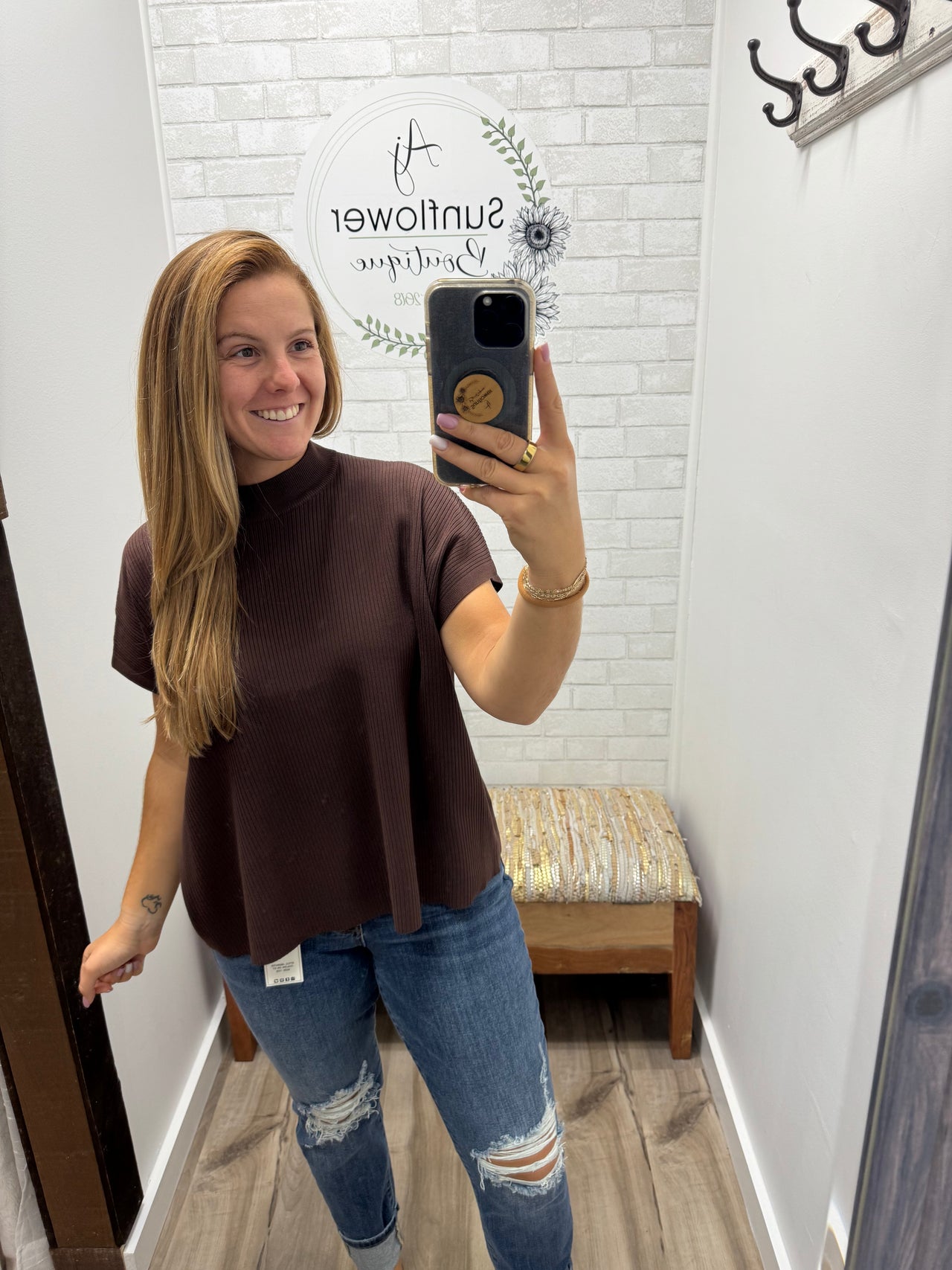 Autumn Stroll Short Sleeve Sweater - Brown