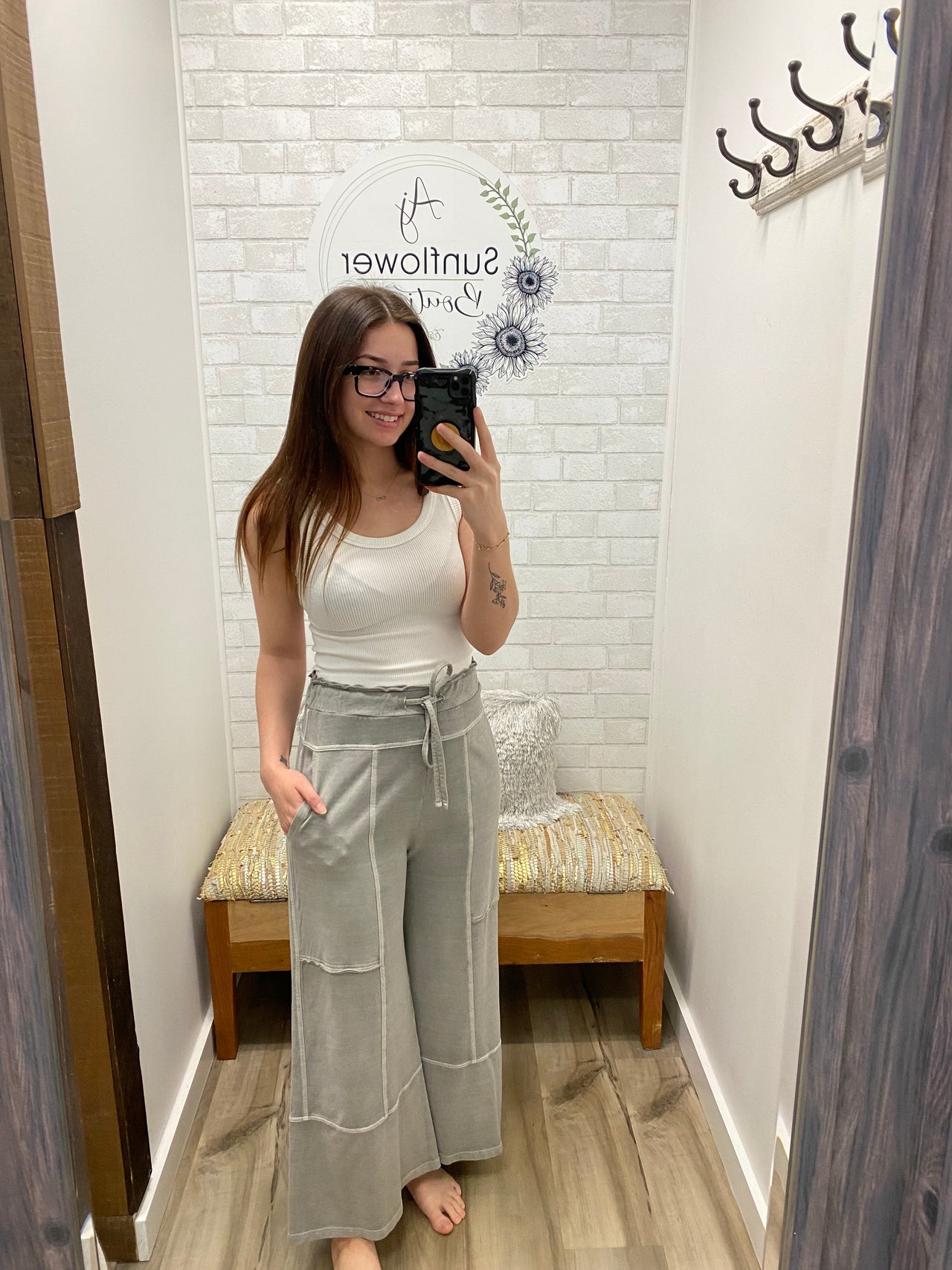 Fresh Start French Terry Wide Leg Pants-Gray