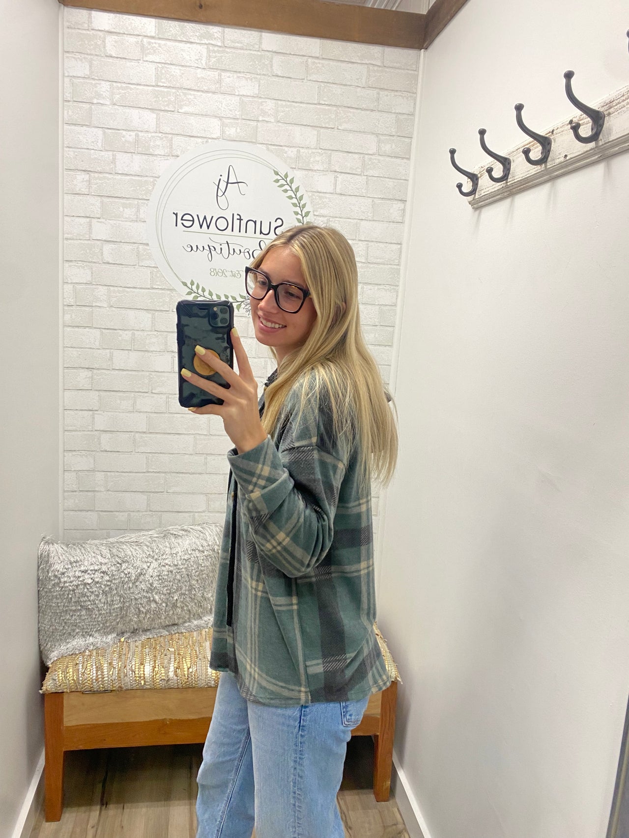 Weekender Plaid Hoodie Shacket - Green