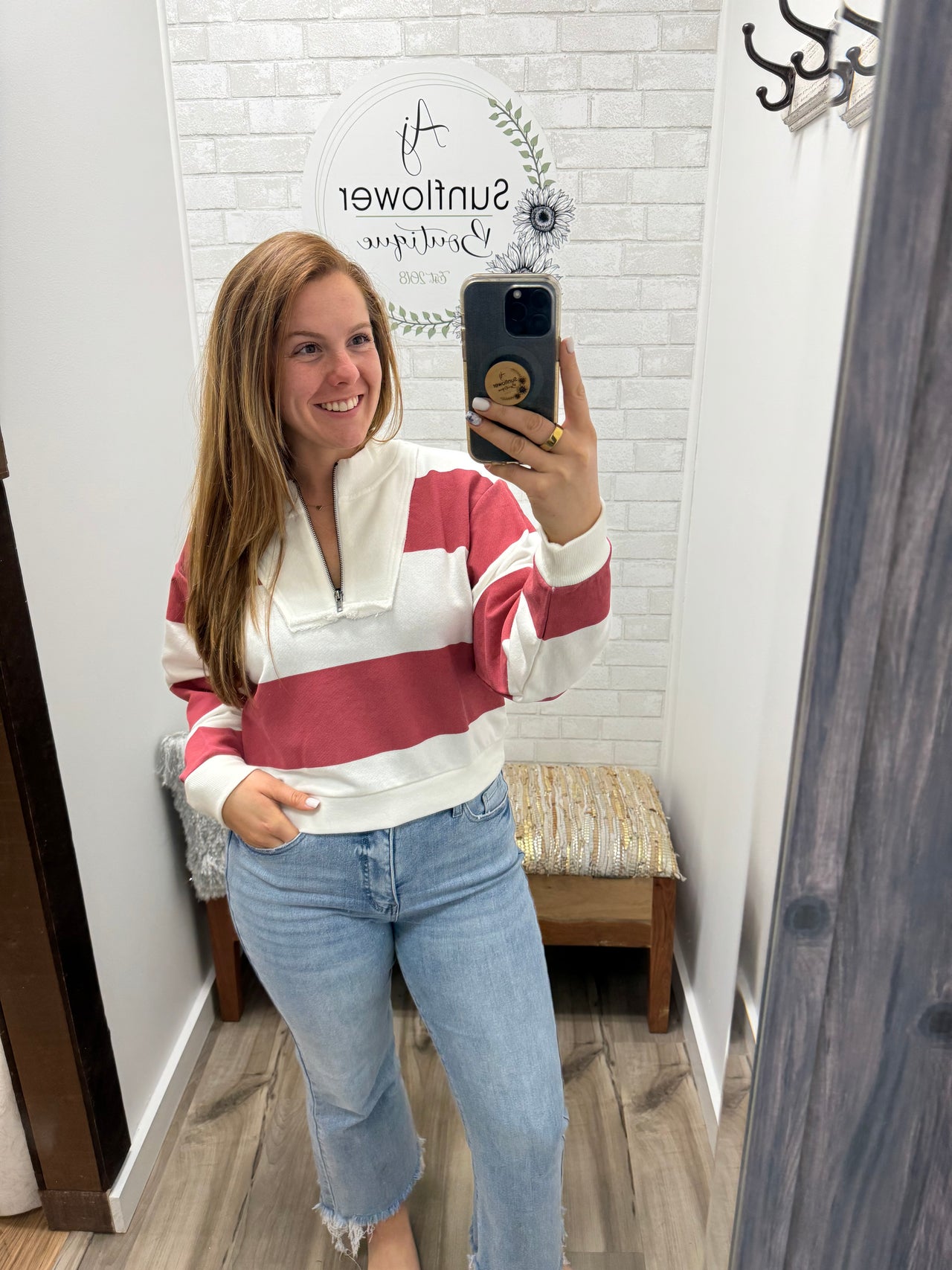 Coastal Hues Half Zip –Washed Red