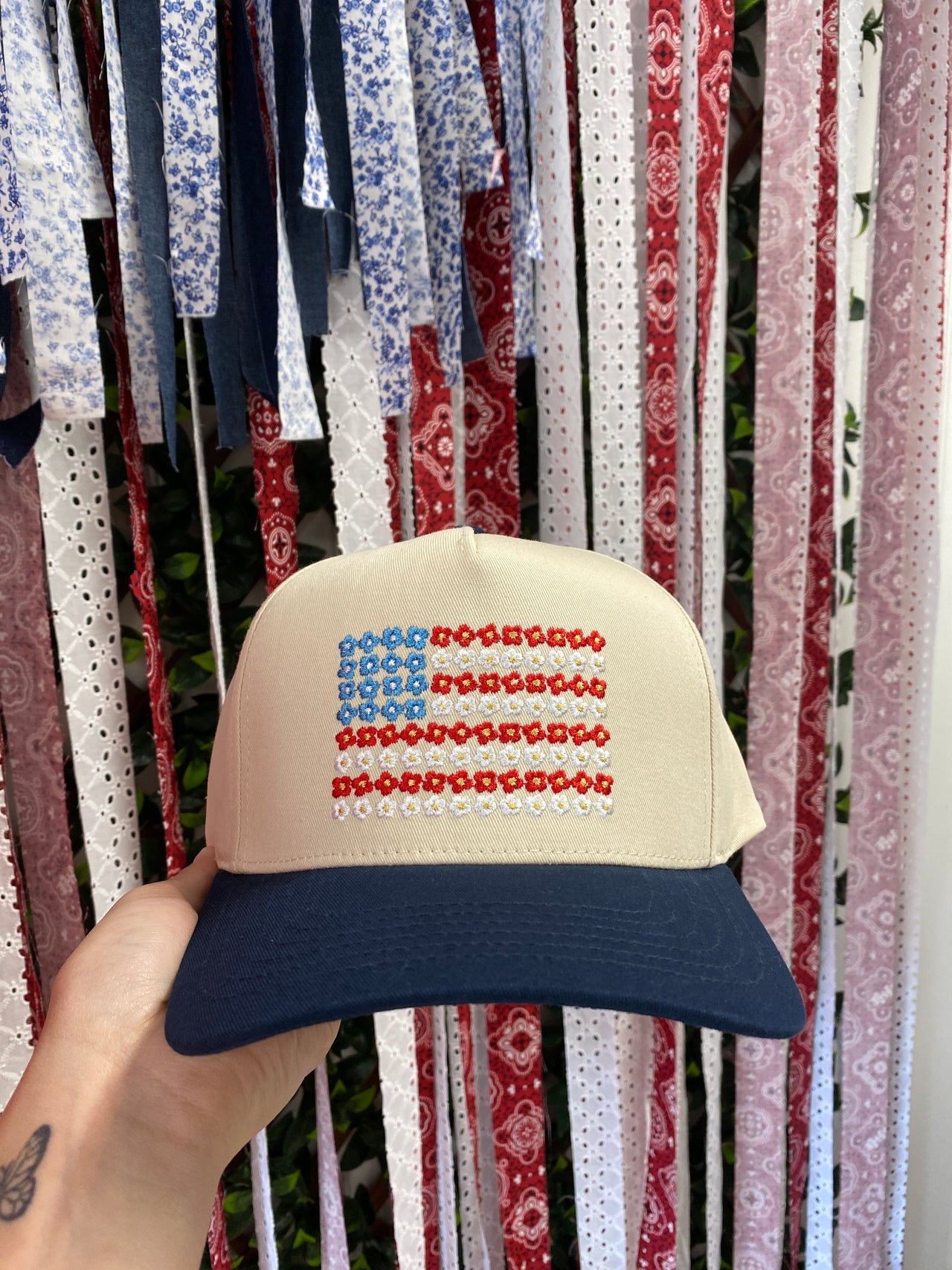 Floral Flag Denim Hat