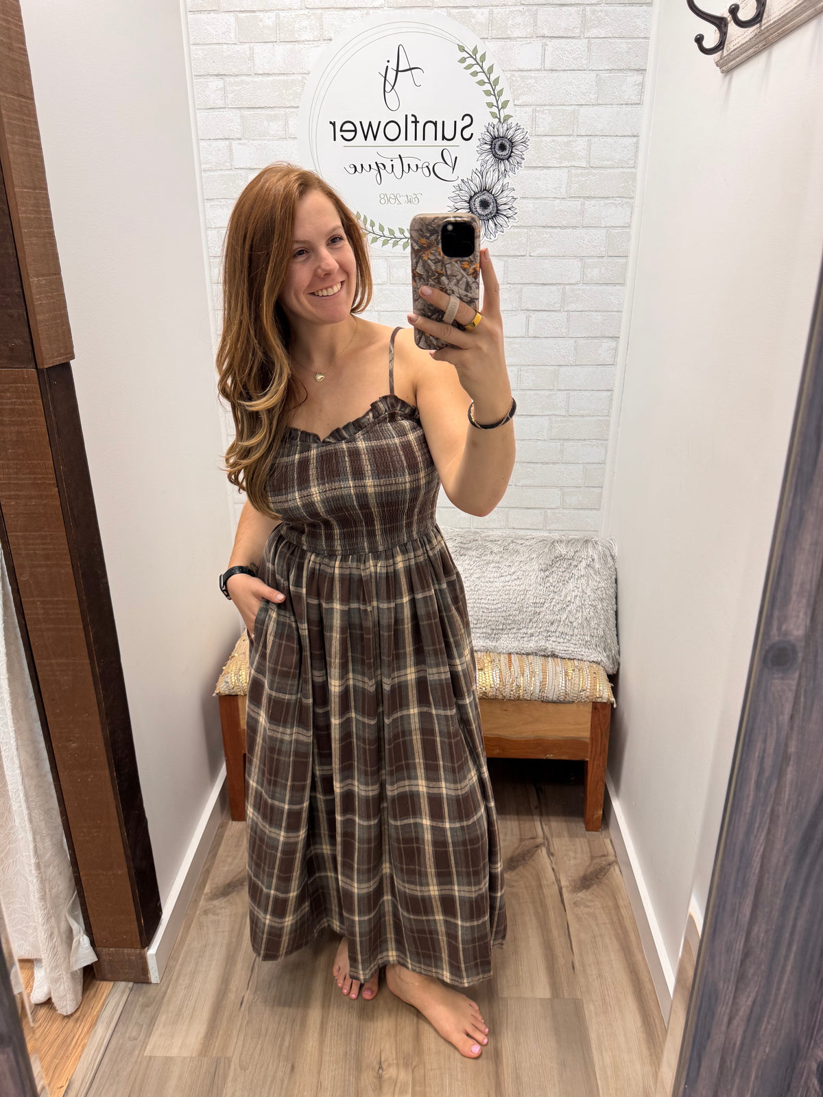 Autumn Stroll Plaid Midi Dress